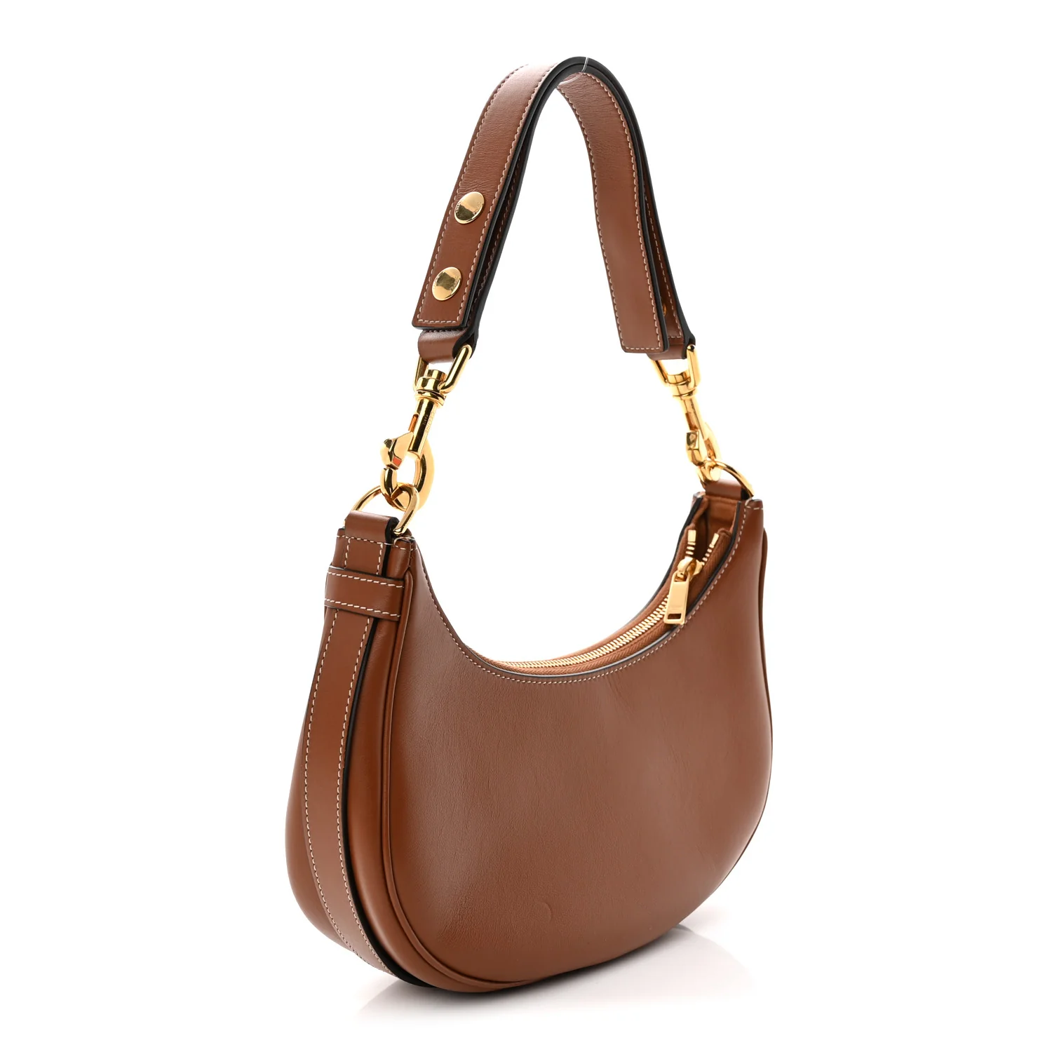 Smooth Calfskin Medium Strap Ava Shoulder Bag Tan - Top Club