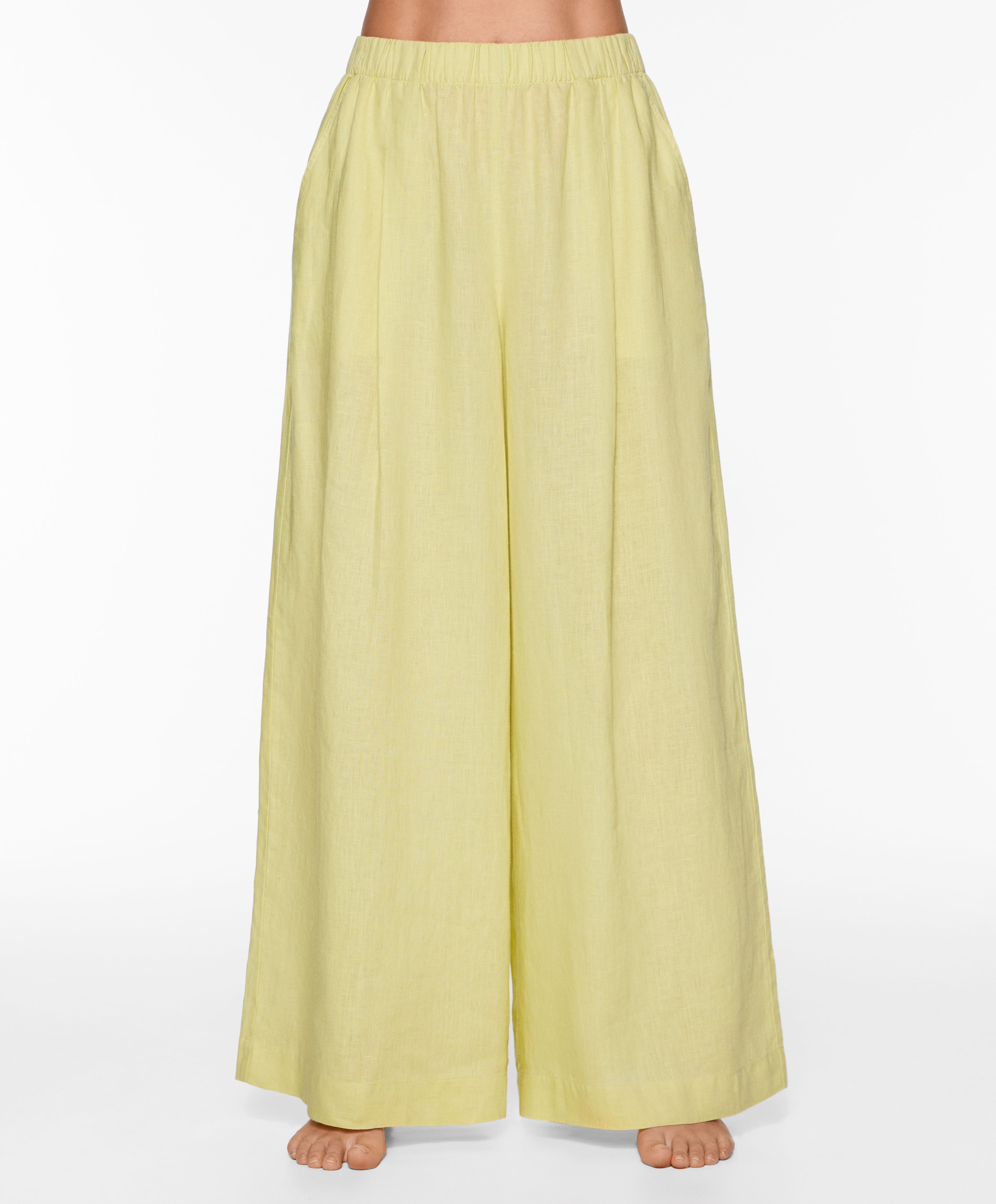 OYSHO 100% linen wide straight-leg trousers