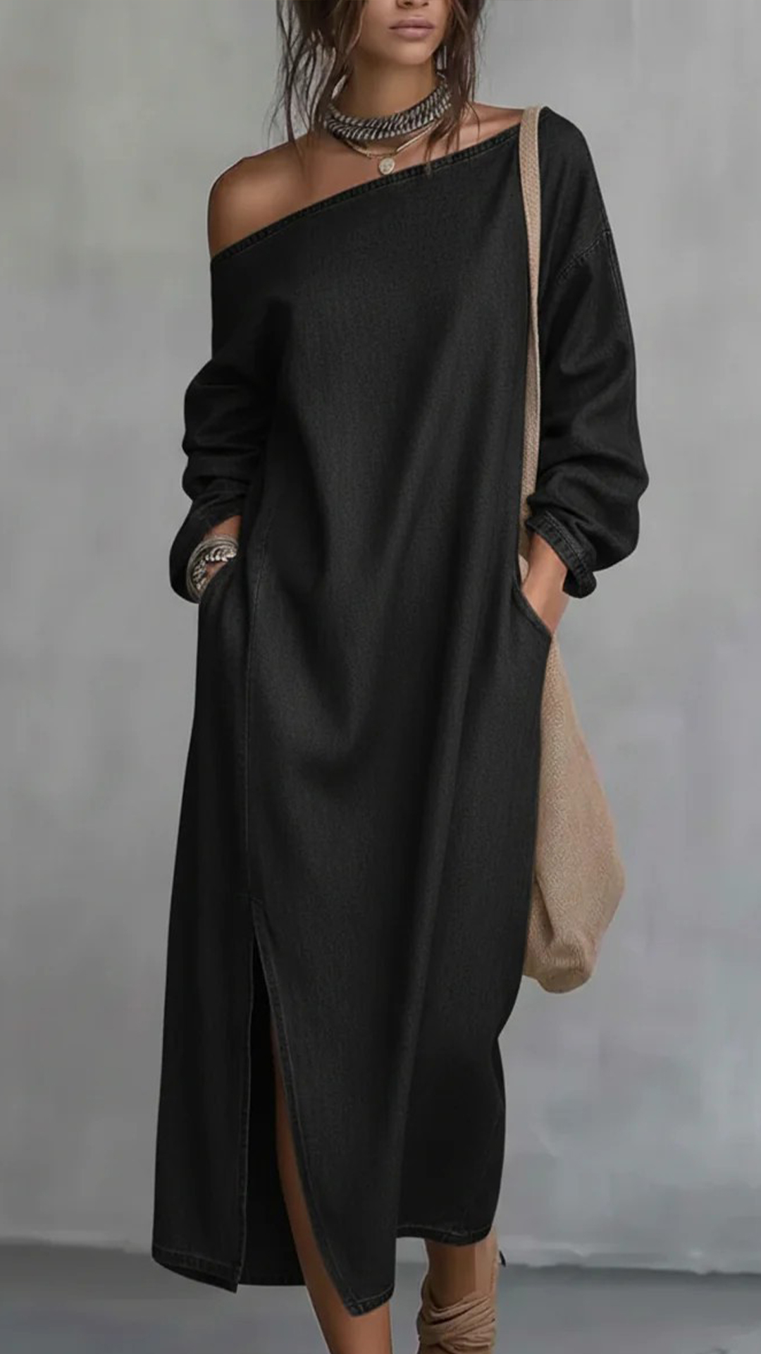 Women's Denim Off-the-Shoulder Long-Sleeve Dress - Nordfashionstorm - Women's Clothing, Fashion for You - Nordfashionstorm.com