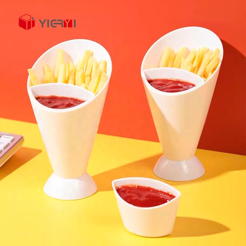 French fries holder cup with sauce compartment
