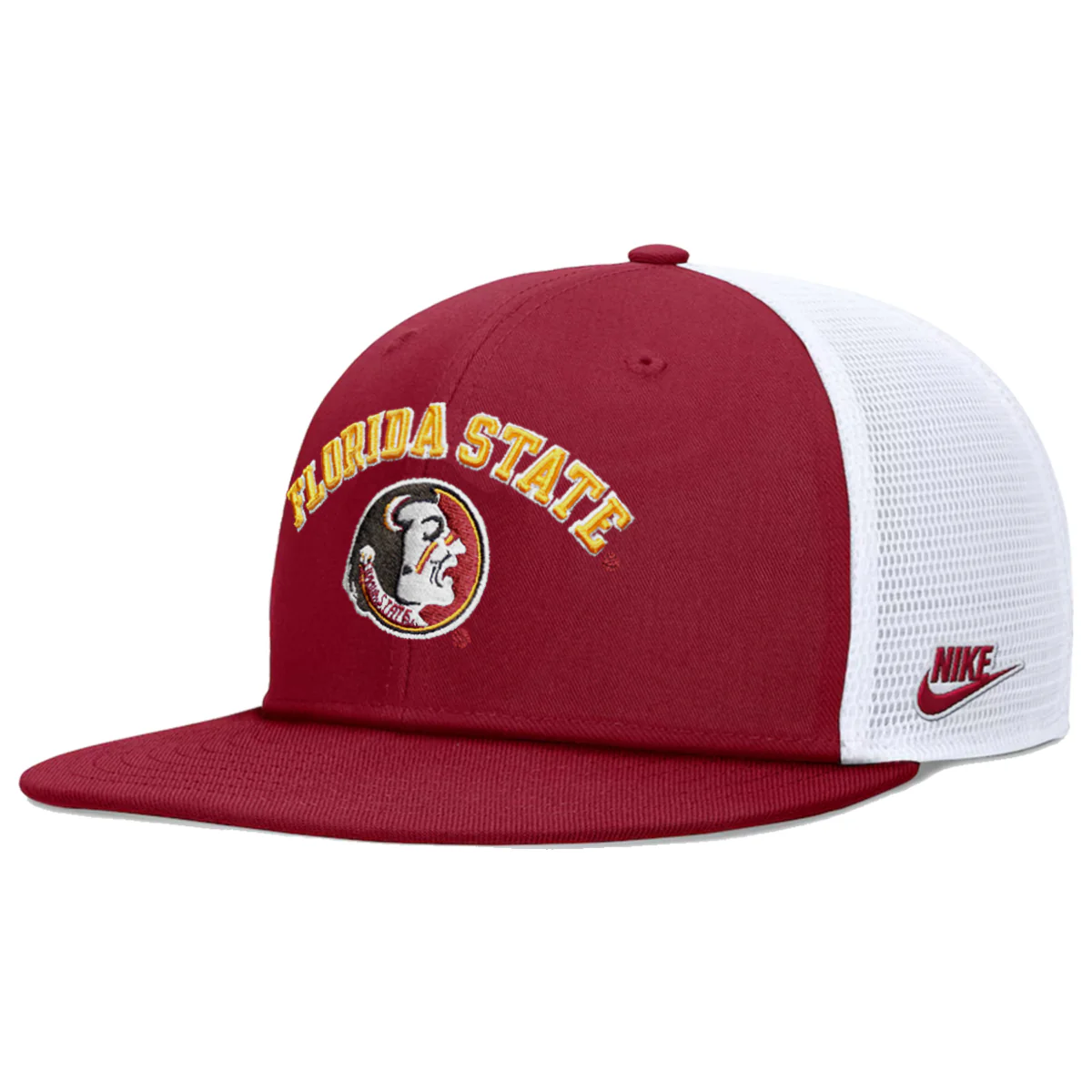 Nike Men's Vault Florida State/Seminole Logo Adjustable Dri-fit Pro Academic Trucker Hat - Crimson/White - MoB Apparel
