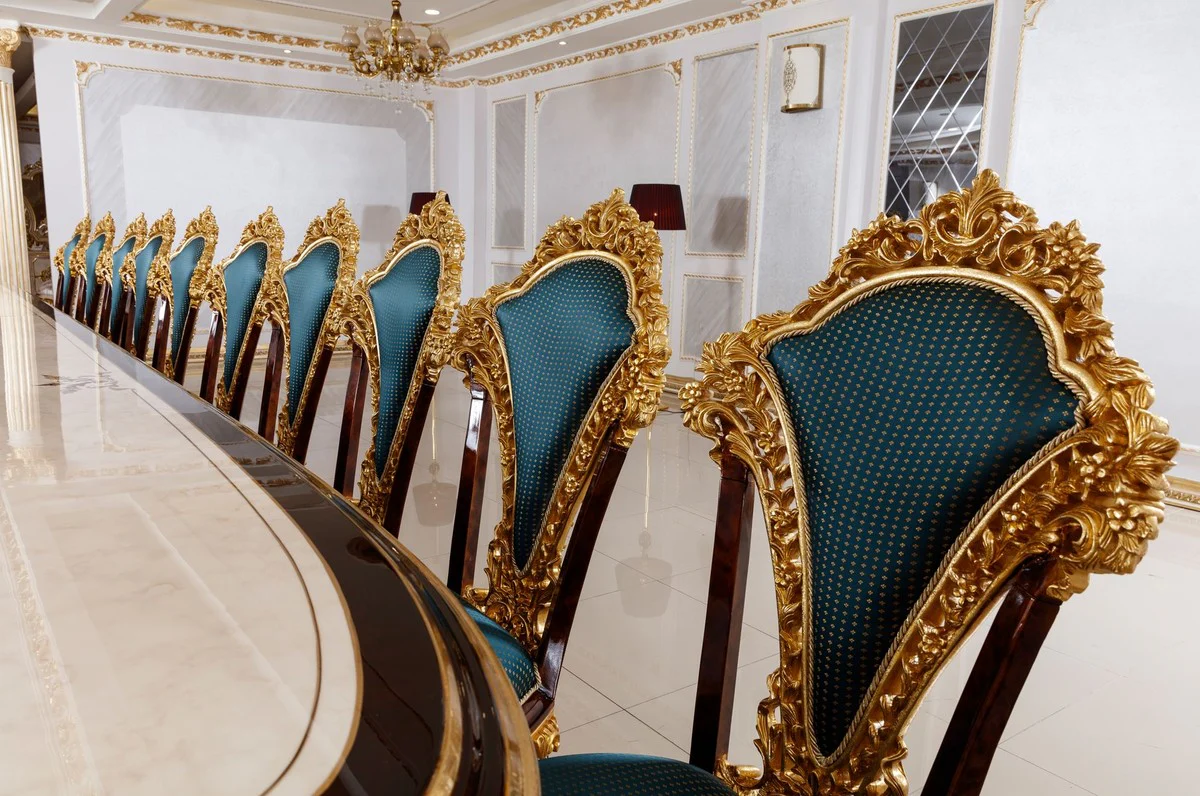 Luxury Baroque Dining Room Set White / Brown / Blue / Gold - 1 Baroque Dining Table & 22 Baroque Dining Chairs - Hotel Furniture - Castle Furniture - Palace Furniture - Luxury Furniture in Baroque Style