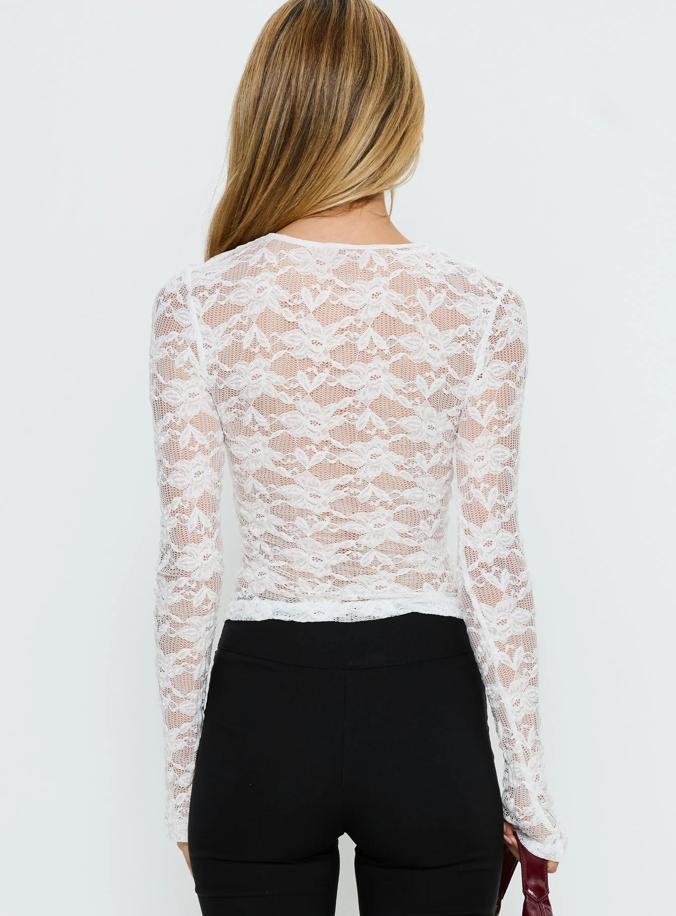 Devony Sheer Long Sleeve Top White