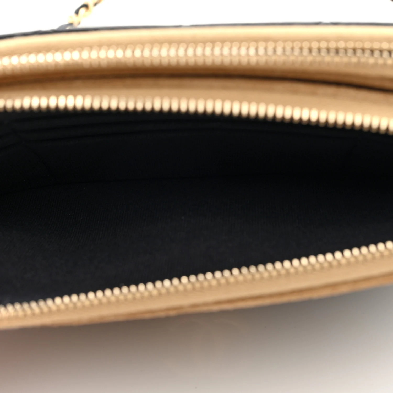 Suede Shiny Lambskin Quilted Phone Holder With Chain Black Beige - Top Club