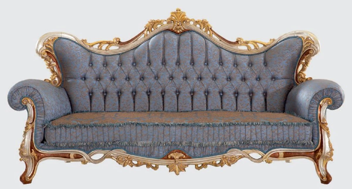 Luxury Baroque Living Room Set Blue / Copper / Silver / Brown / Gold - 2 Sofas & 2 Armchairs & 1 Coffee Table - Handmade Living Room Furniture in Baroque Style - Noble & Magnificent