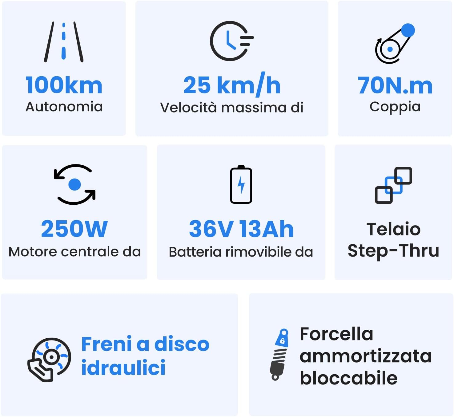 Touroll Bicicletta elettrica MA2, Motore centrale da 250 W 70 Nm e batteria da 36 V 468 Wh, autonomia 100 km, freno a disco idraulico, bici elettriche per uomo e donna,Marrone/Grigio