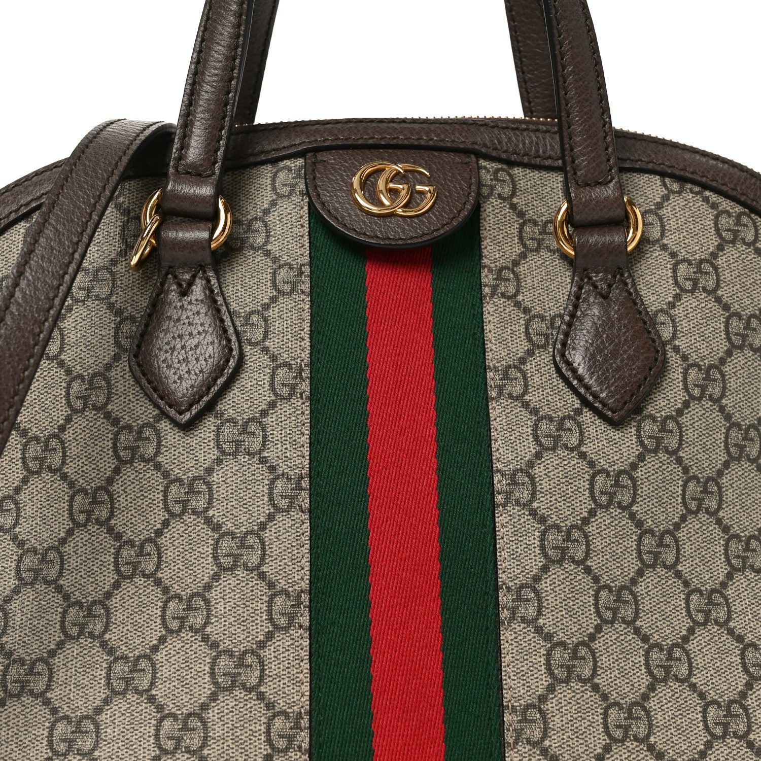 GG Supreme Monogram Web Medium Ophidia Top Handle Dome Bag Brown - Top Club