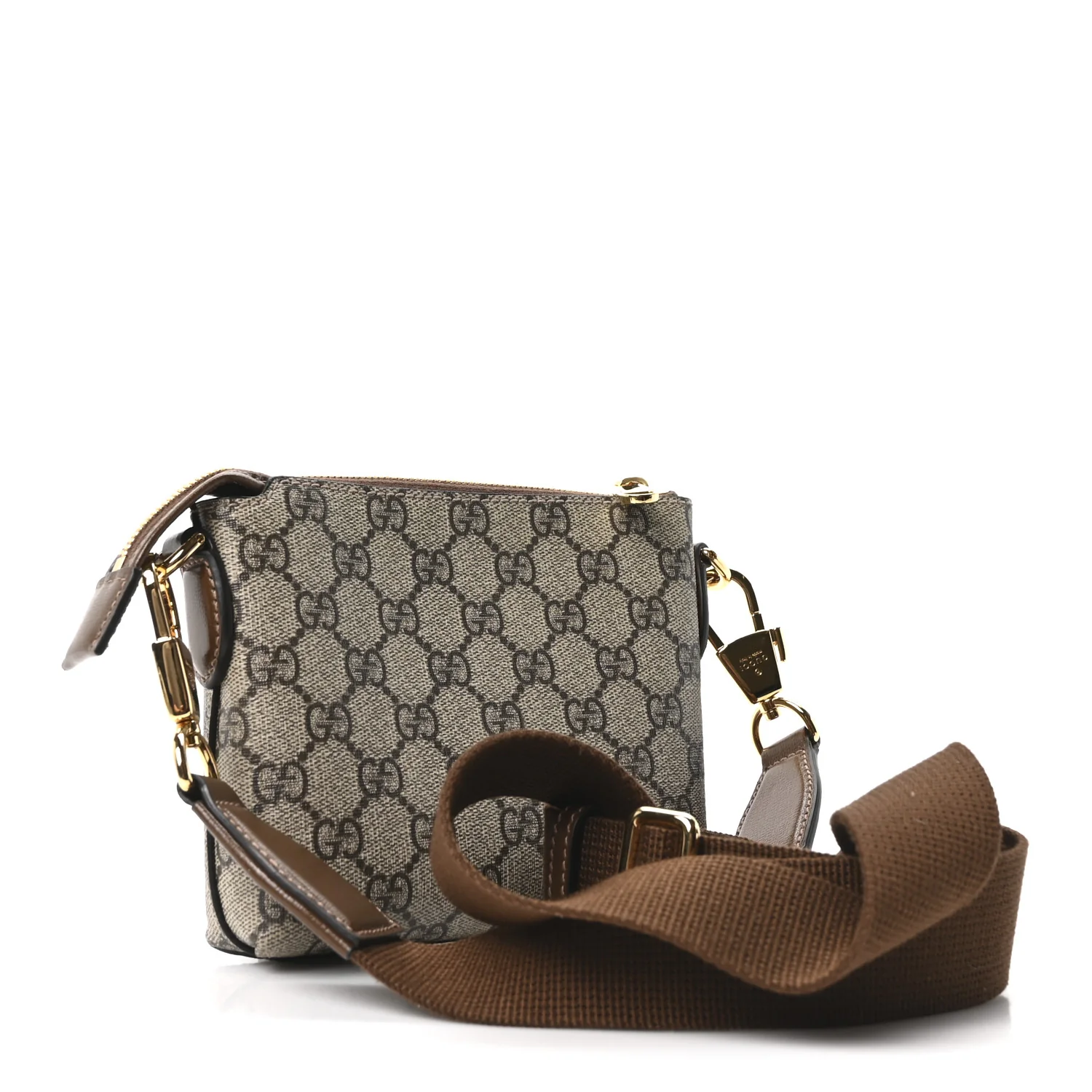 GG Supreme Monogram Azalea Calfskin Small Retro Interlocking G Wristlet Messenger Bag Beige Ebony Brown Sugar - Top Club