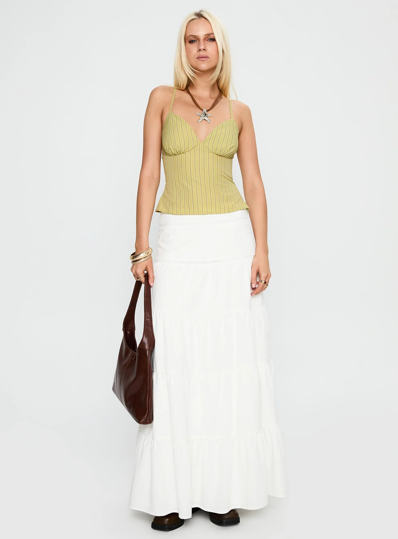 Snowy River Tiered Maxi Skirt White