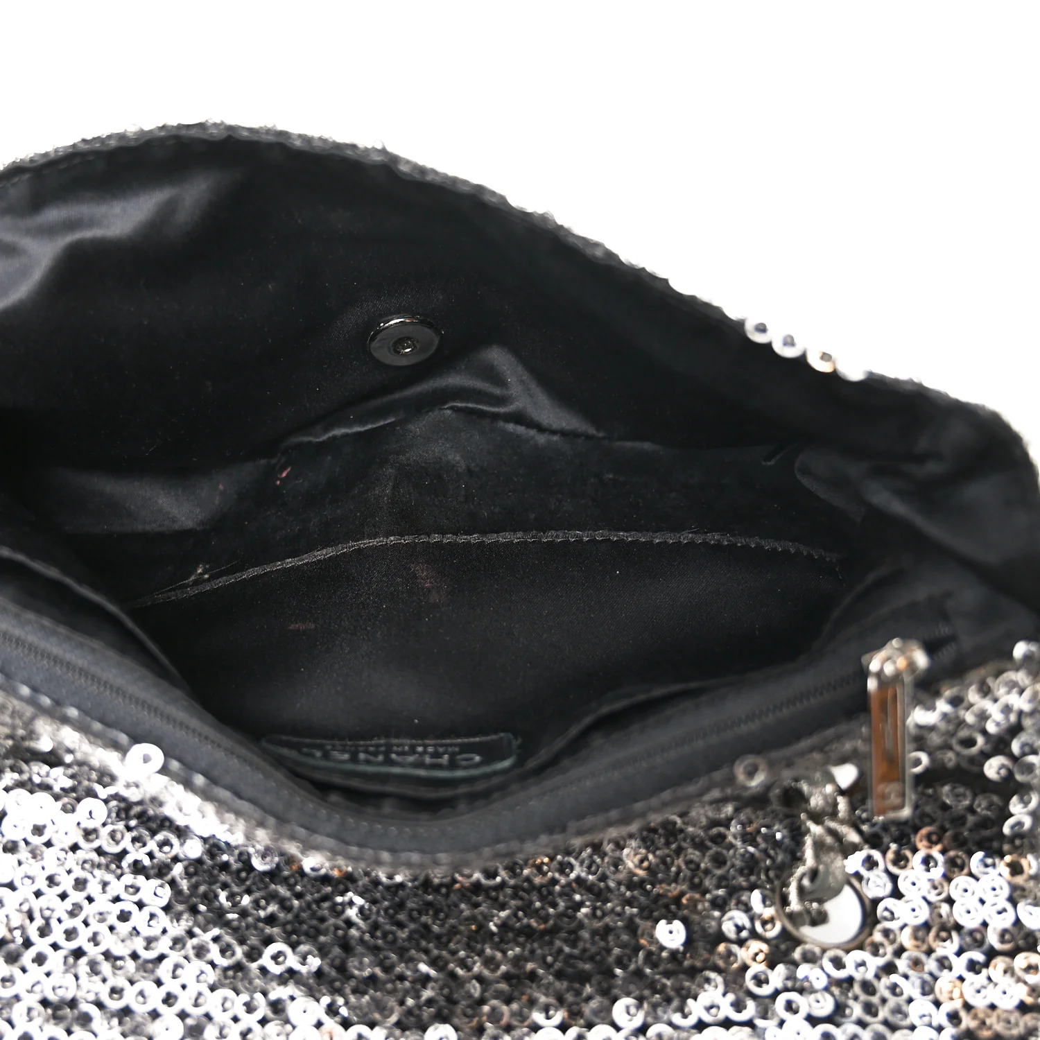 Sequin Medium Single Flap Dark Silver - Top Club