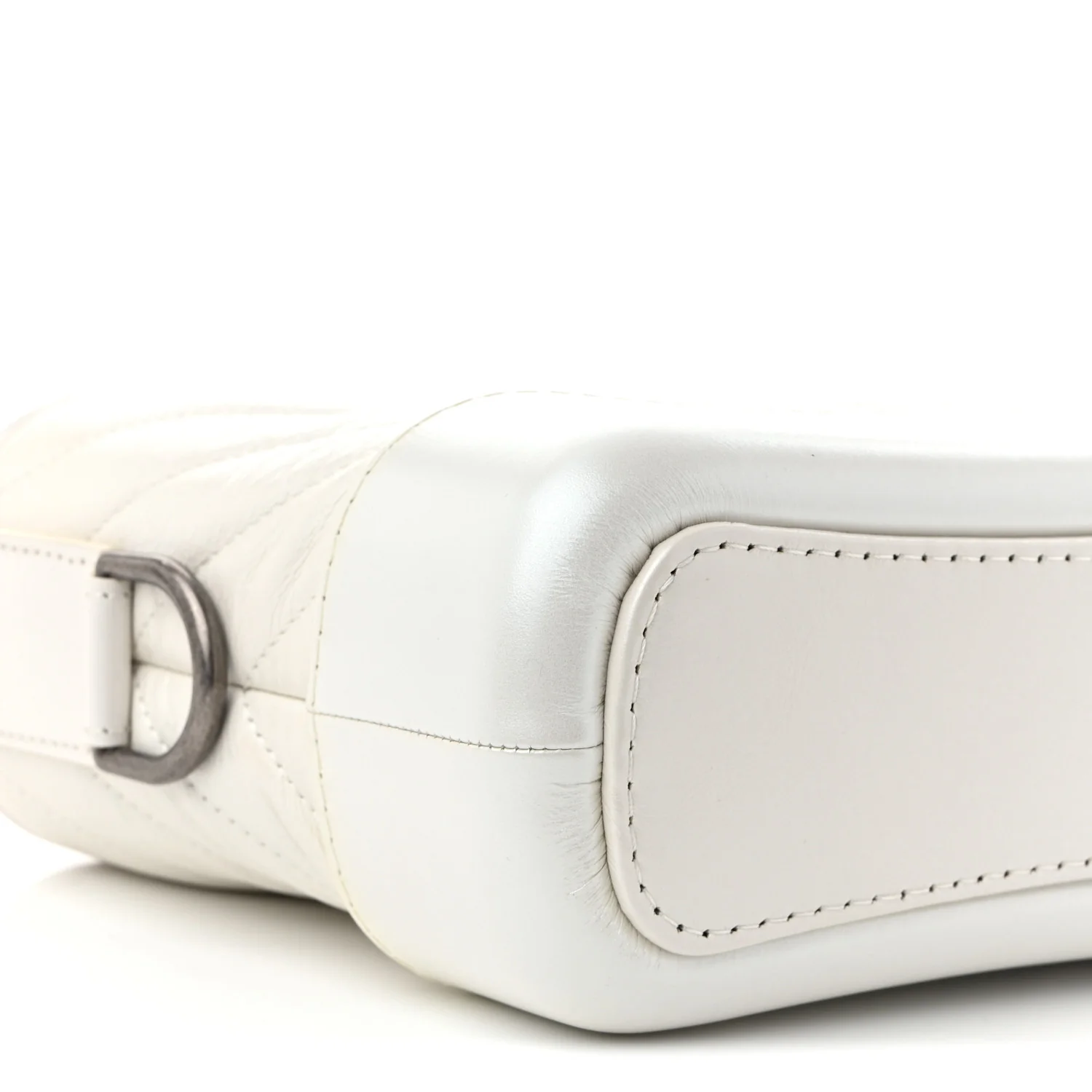 Iridescent Aged Calfskin Chevron Quilted Small Gabrielle Hobo White - Top Club