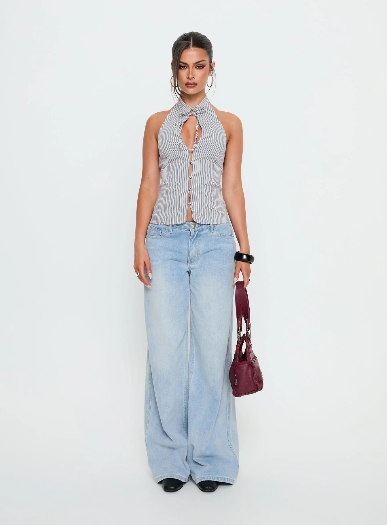 Tiarra Keyhole Sleeveless Top White Stripe