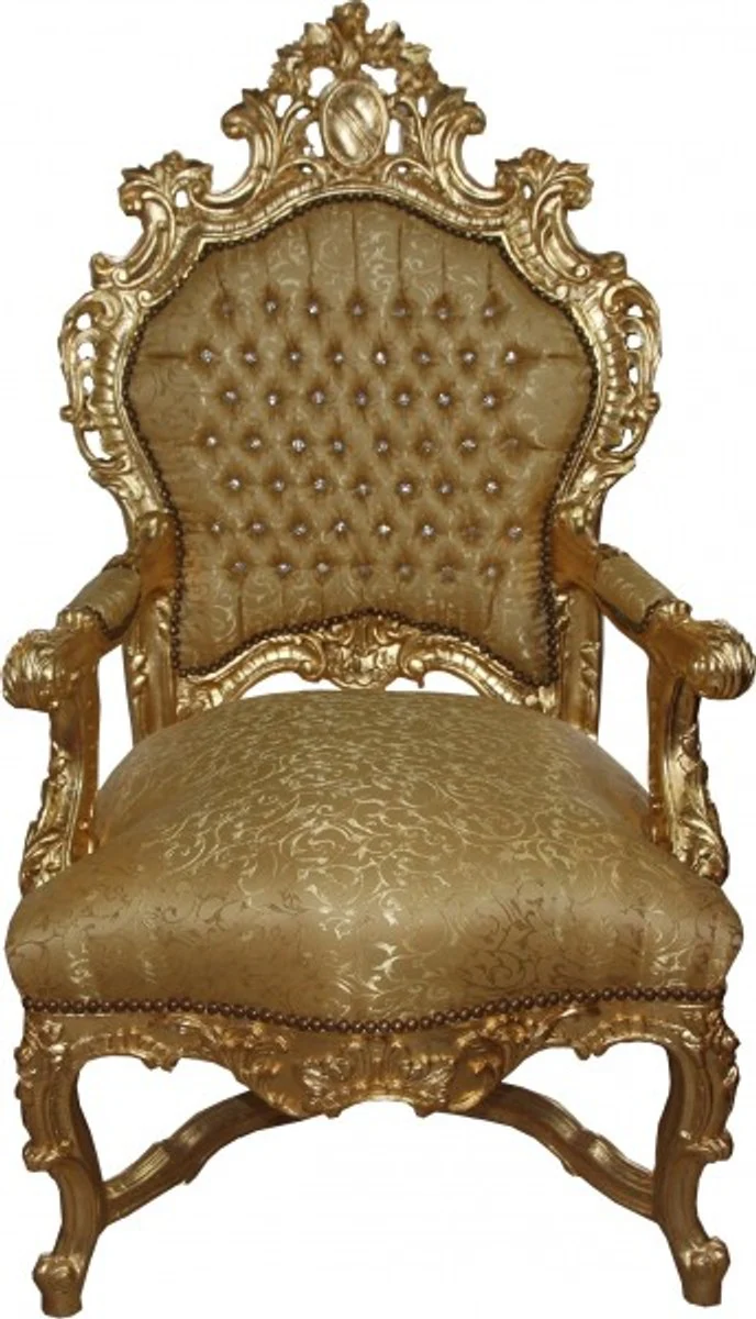 Baroque Luxury Throne Chair Gold Pattern/Gold with Bling Bling Glitter Stones - Unique - Baroque Furniture Throne King Chair - Limited Edition