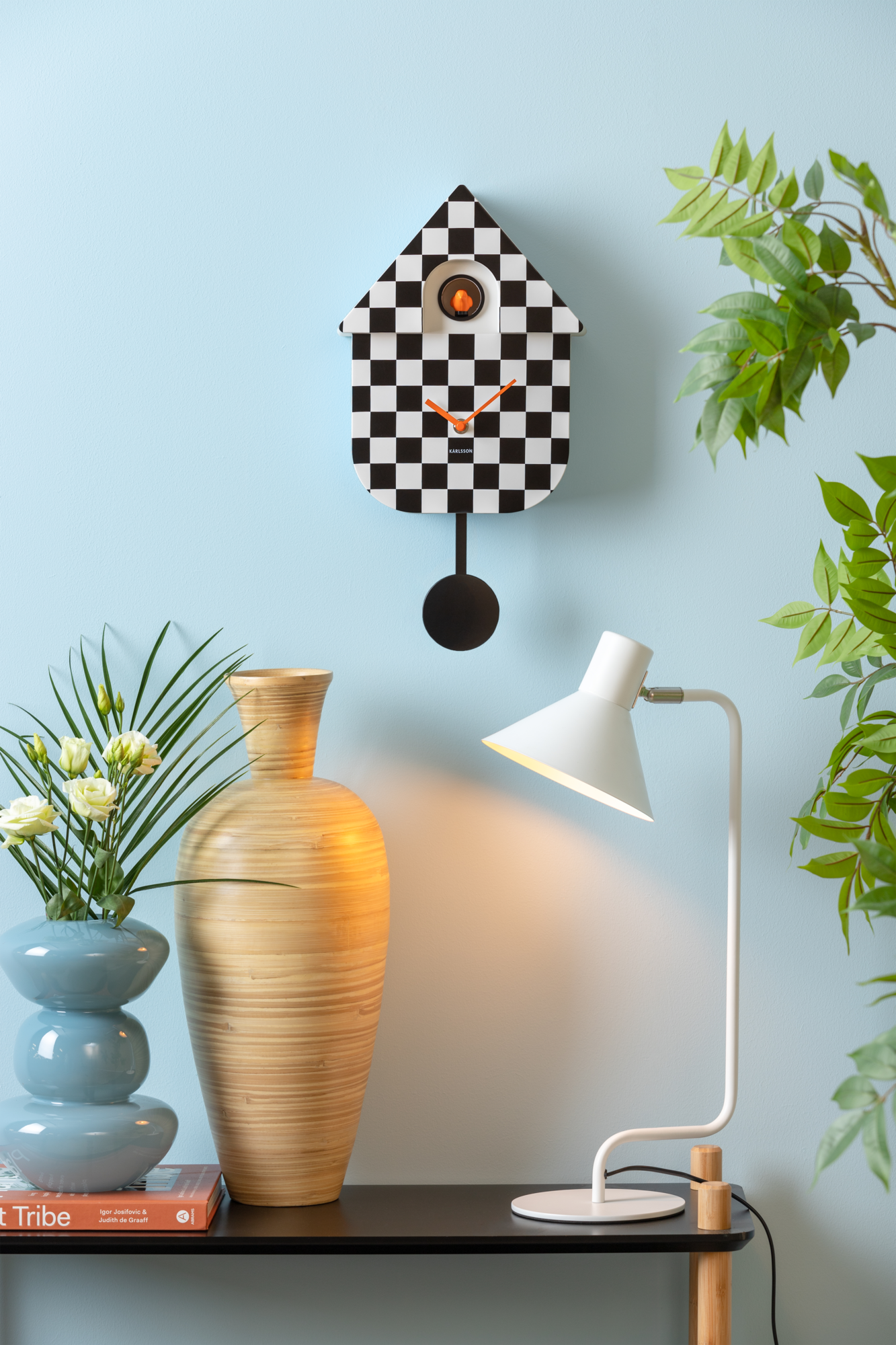 Wall clock Modern Cuckoo checker ABS soft blue