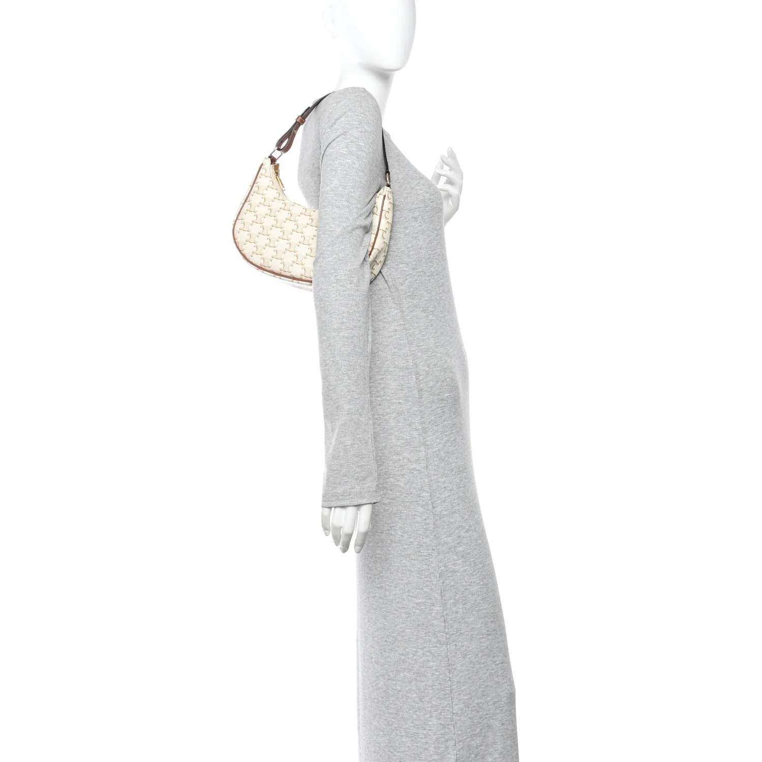 Canvas Calfskin Ava Triomphe Shoulder Bag White