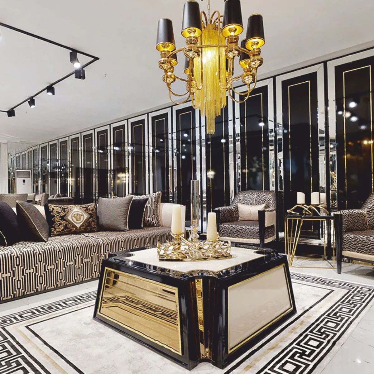 Luxury coffee table cream / black / gold 115 cm - hotel & living room furniture