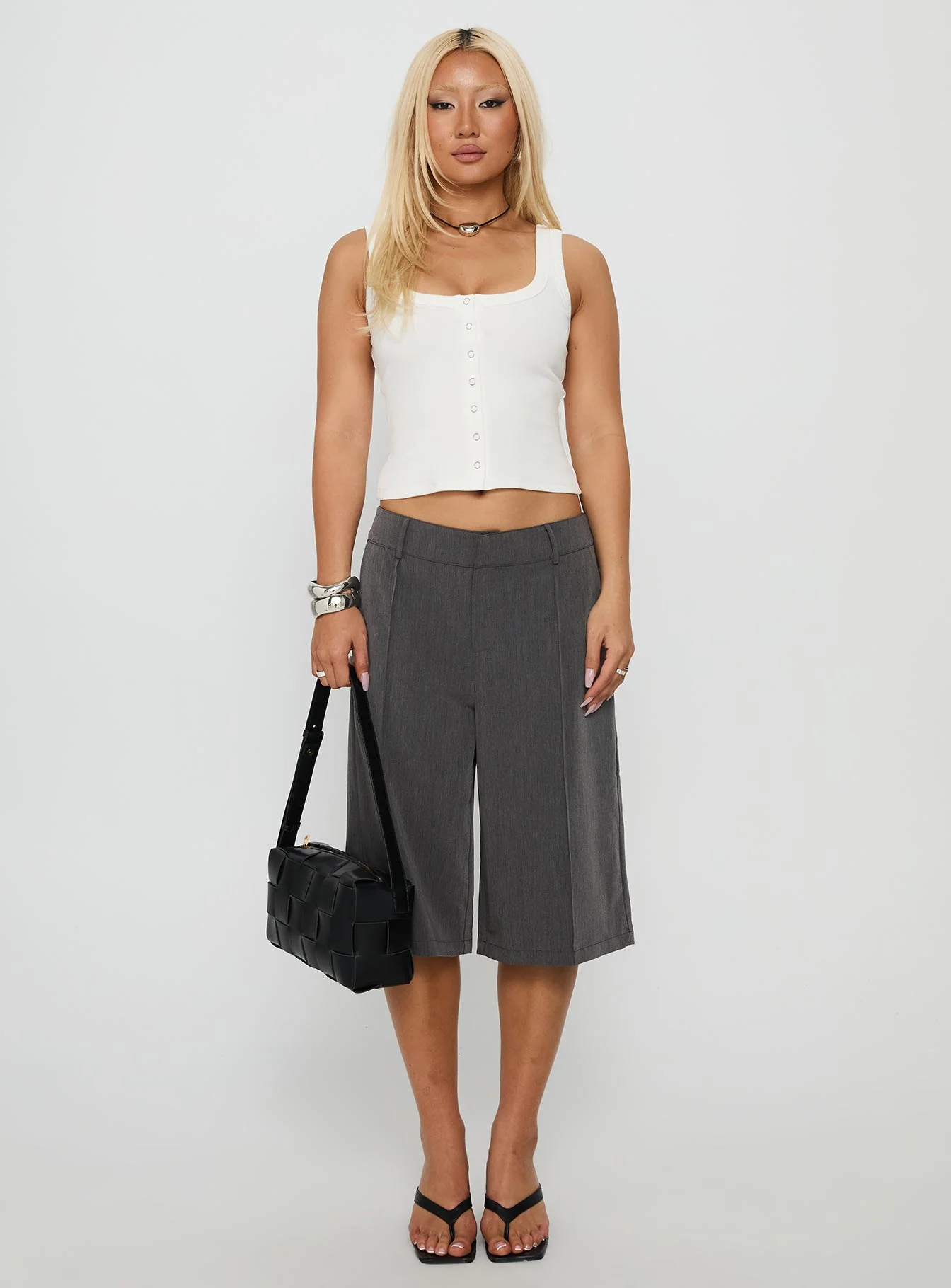 Baseline Button Front Rib Tank Top White