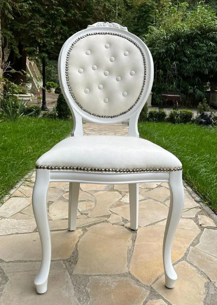 Luxury Baroque Dining Room Chair Cream / White - Handmade Baroque Style Chair with Fine Faux Leather - Dining Room Furniture in Baroque Style - Baroque Furniture - Baroque Furnishings