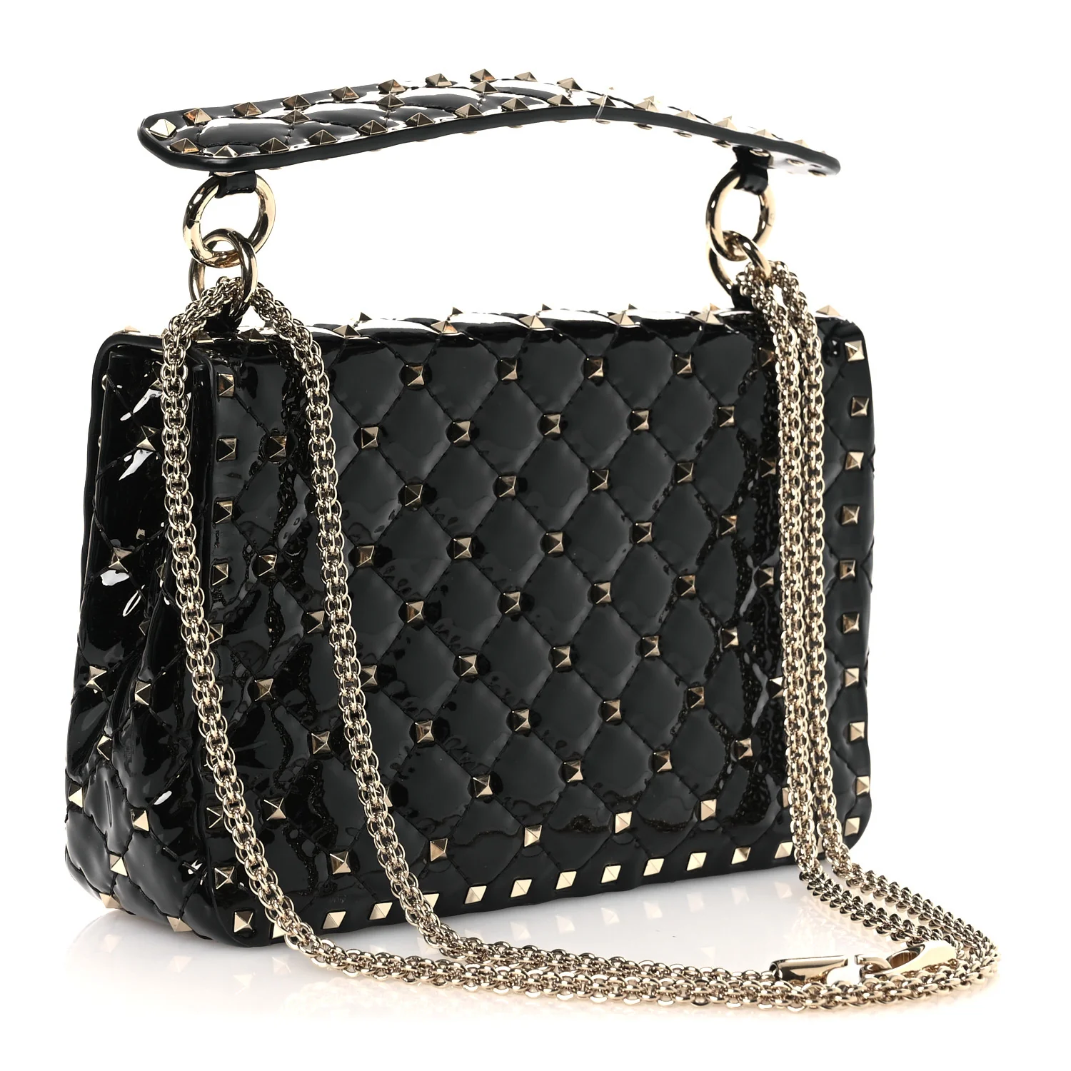 Patent Medium Rockstud Spike Shoulder Bag Black - Top Club