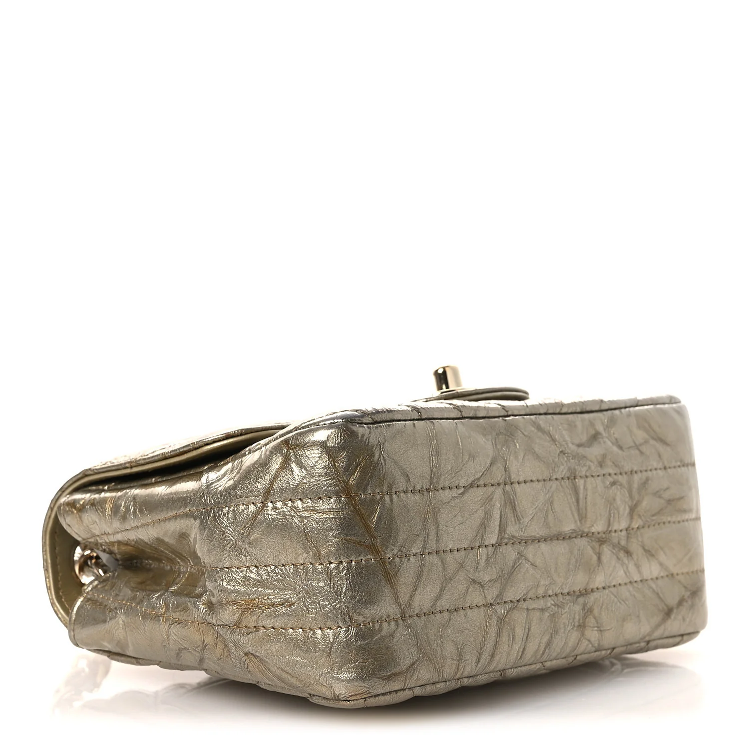 Metallic Crumpled Calfskin Chevron Quilted Mini Square Flap Gold - Top Club