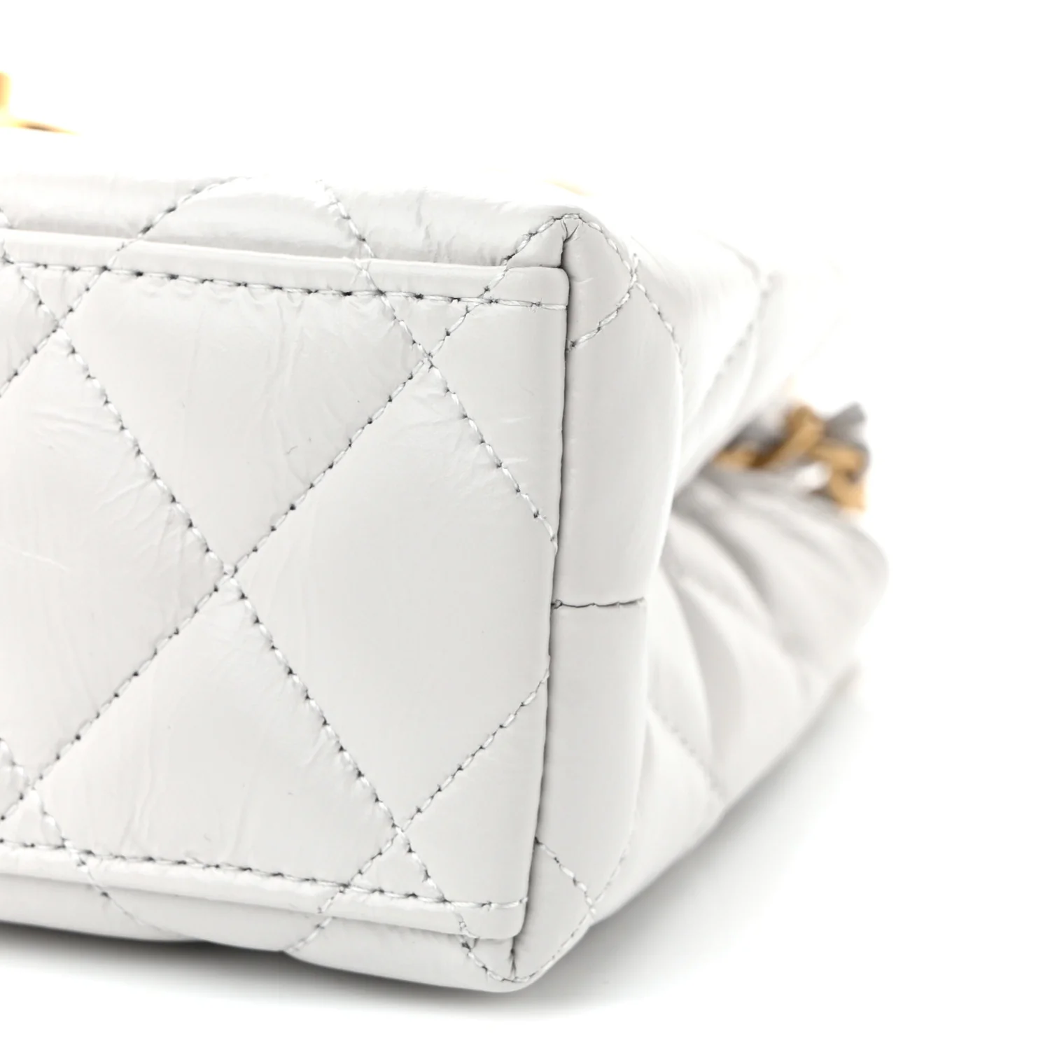 Shiny Aged Calfskin Quilted Nano Kelly Shopper Light Grey - Top Club