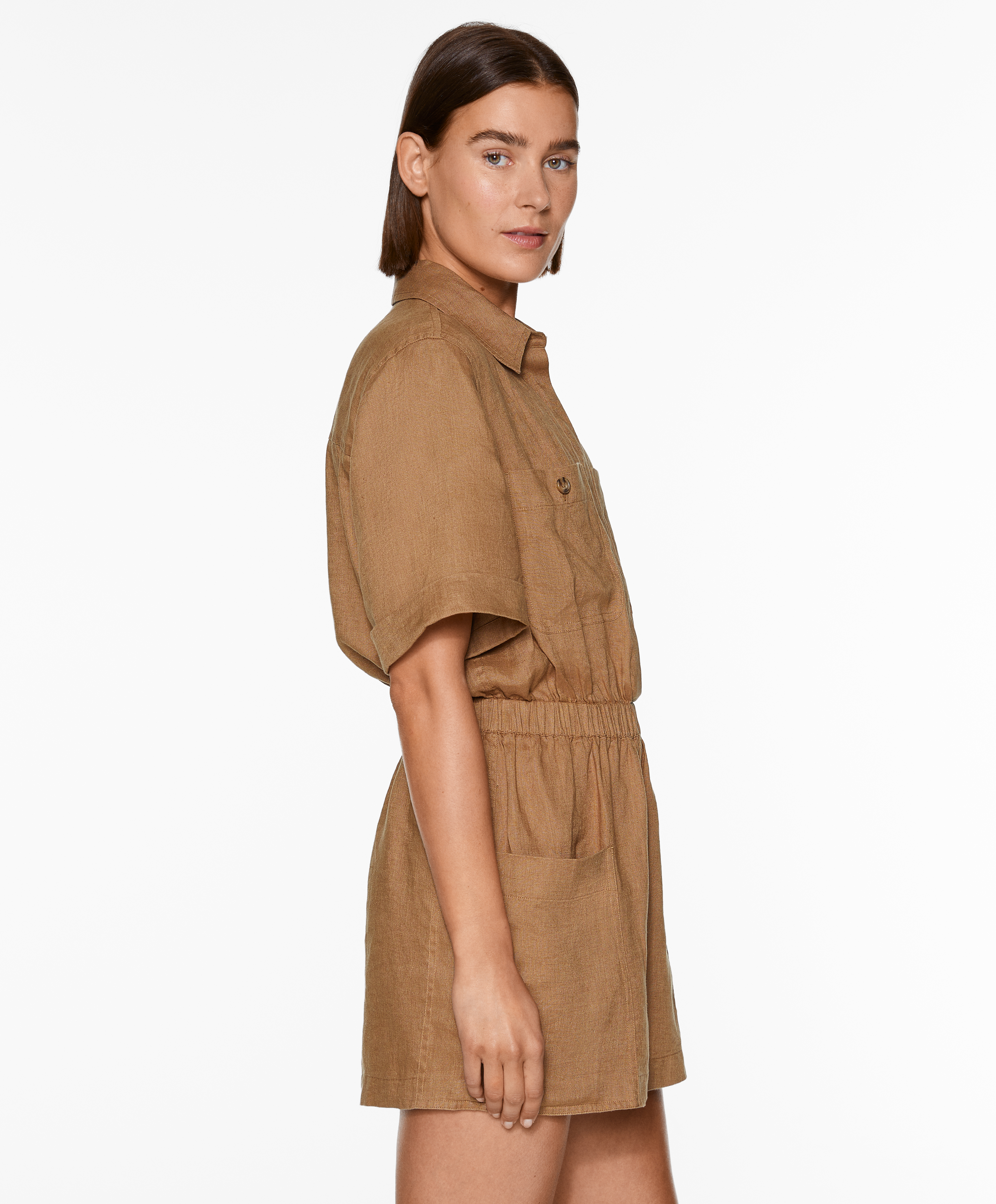 OYSHO 100% linen short jumpsuit with pockets