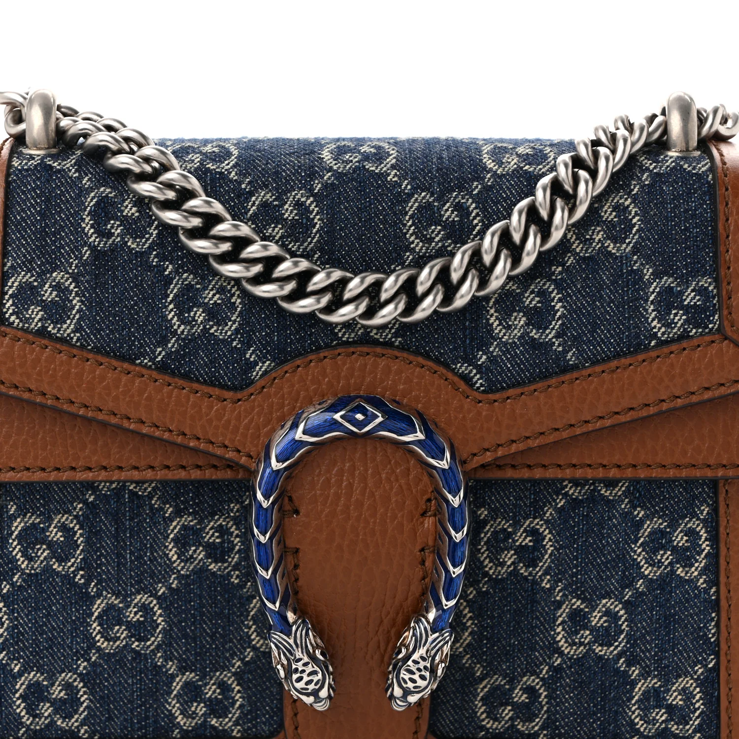 New Denim GG Monogram Dollar Calfskin Enamel Mini Dionysus Shoulder Bag Blue Tea Cuir Epilog Electric Blue - Top Club