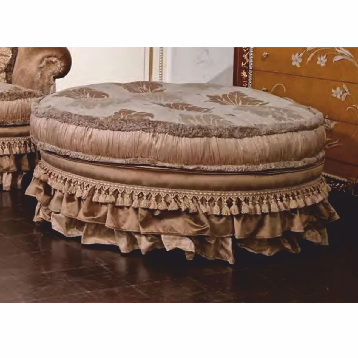 Luxury Baroque Stool White / Gray / Brown Ø 105 cm - Baroque Furniture - Made in Italy