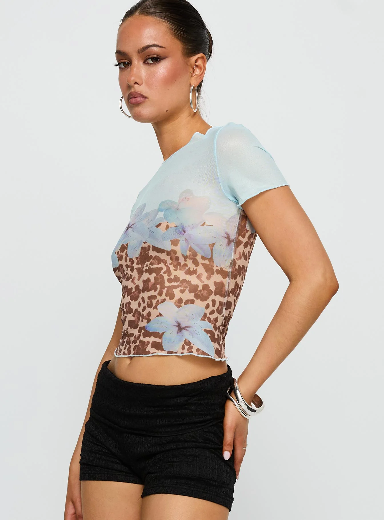 Pop Quiz Mesh Top Blue / Leopard