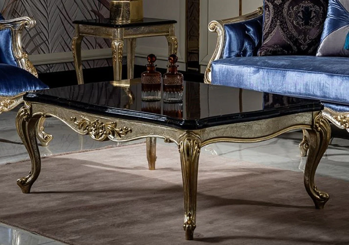 Luxury Baroque Coffee Table Black / Silver / Gold - Handmade Solid Wood Living Room Table - Living Room Furniture in Baroque Style