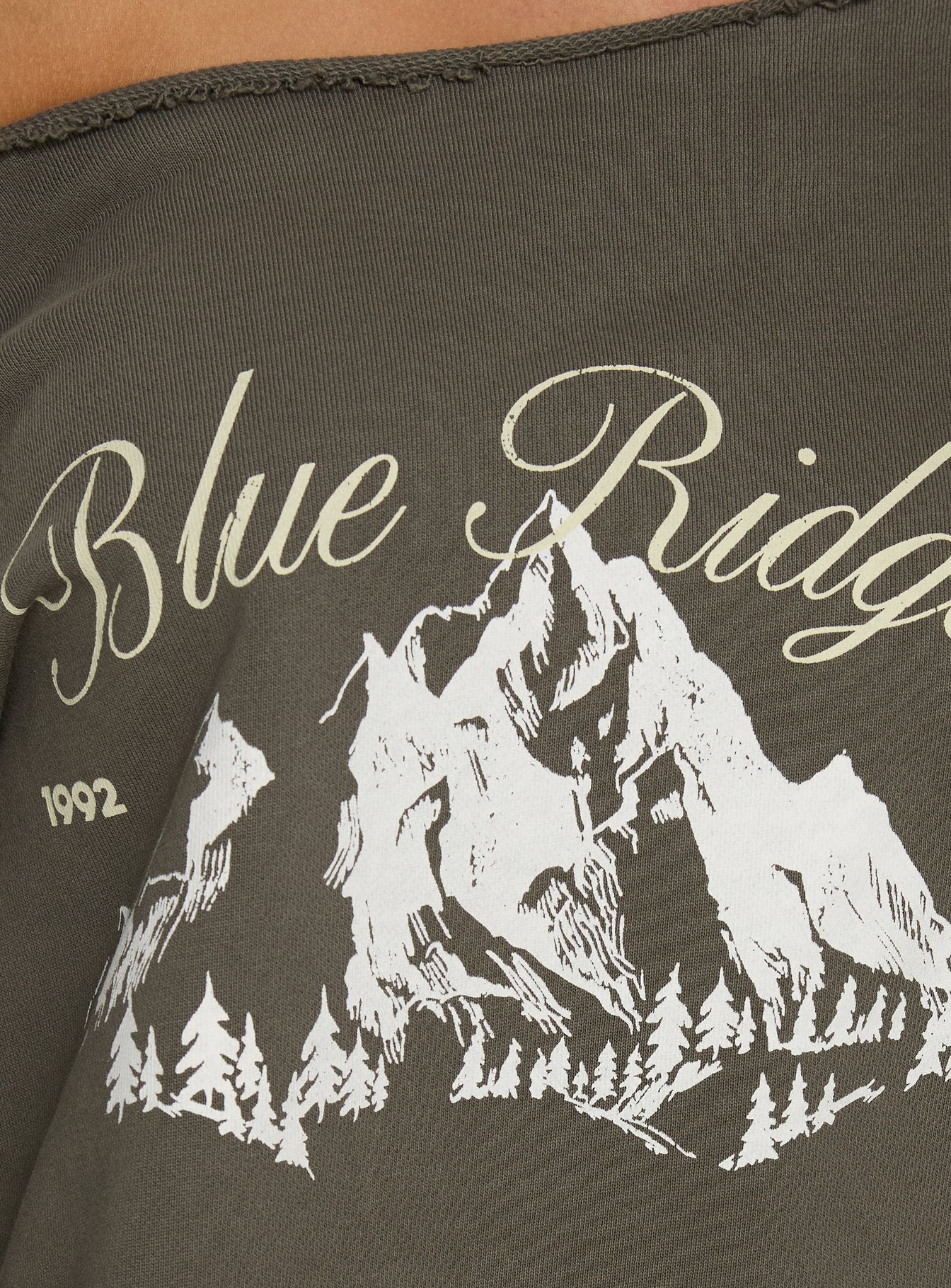 Blue Ridge Mountains Off Shoulder Graphic Sweater Grey