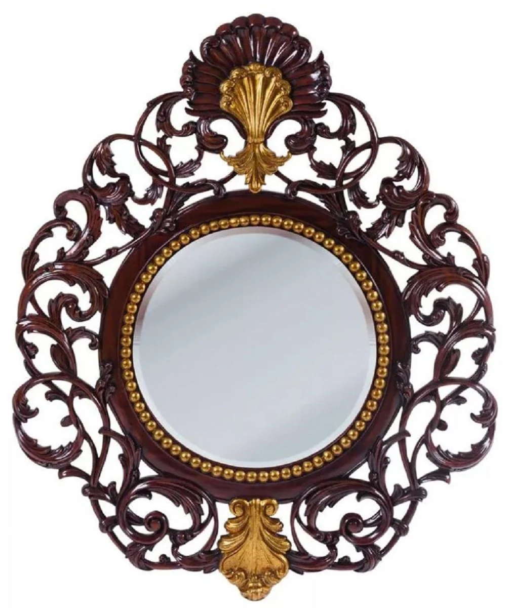 Luxury Baroque Mirror Dark Brown / Antique Gold - Handmade Mahogany Wall Mirror in Baroque Style - Luxury Furniture in Baroque Style - Baroque Furniture - Noble & Magnificent