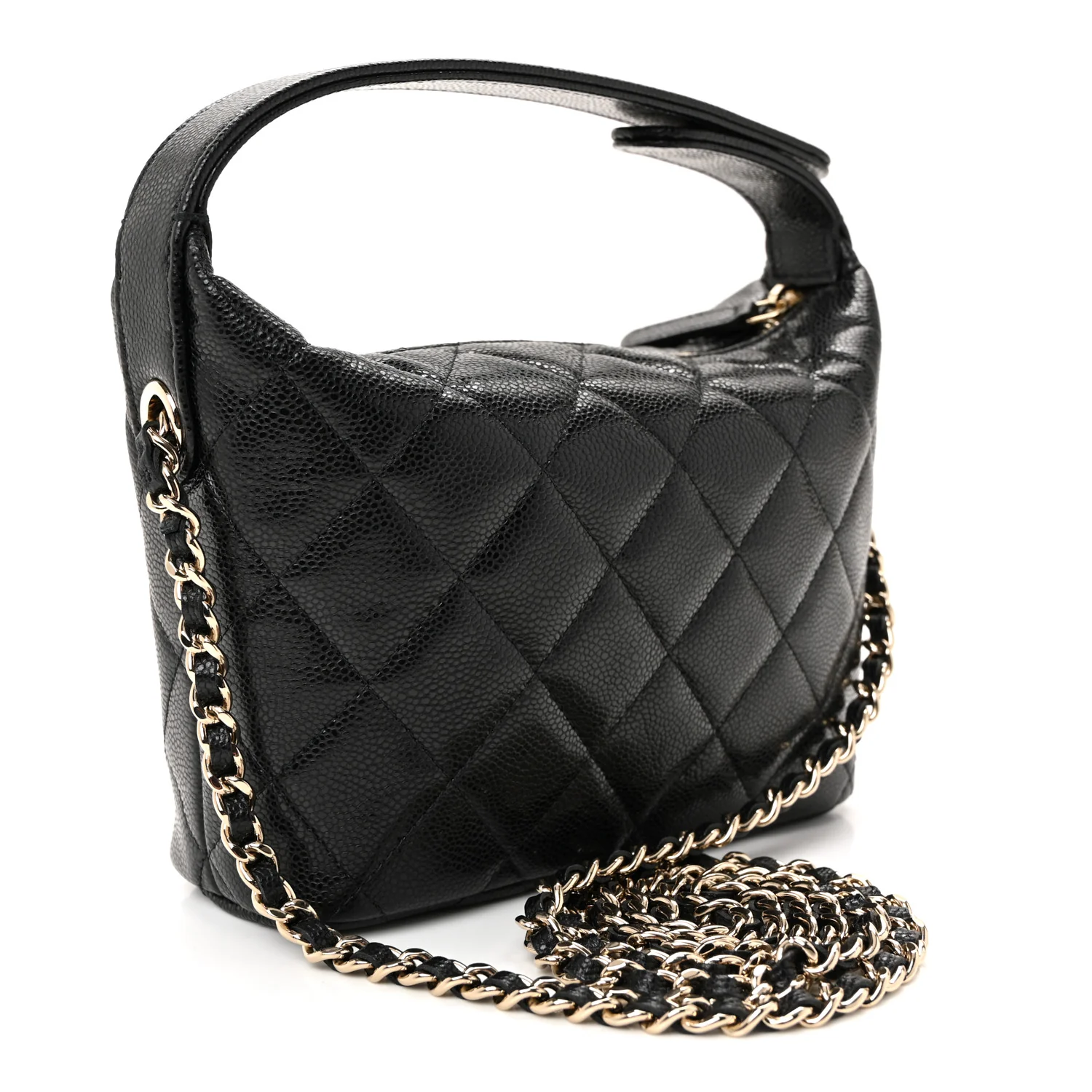 Caviar Quilted Hobo Clutch With Chain  Black - Top Club
