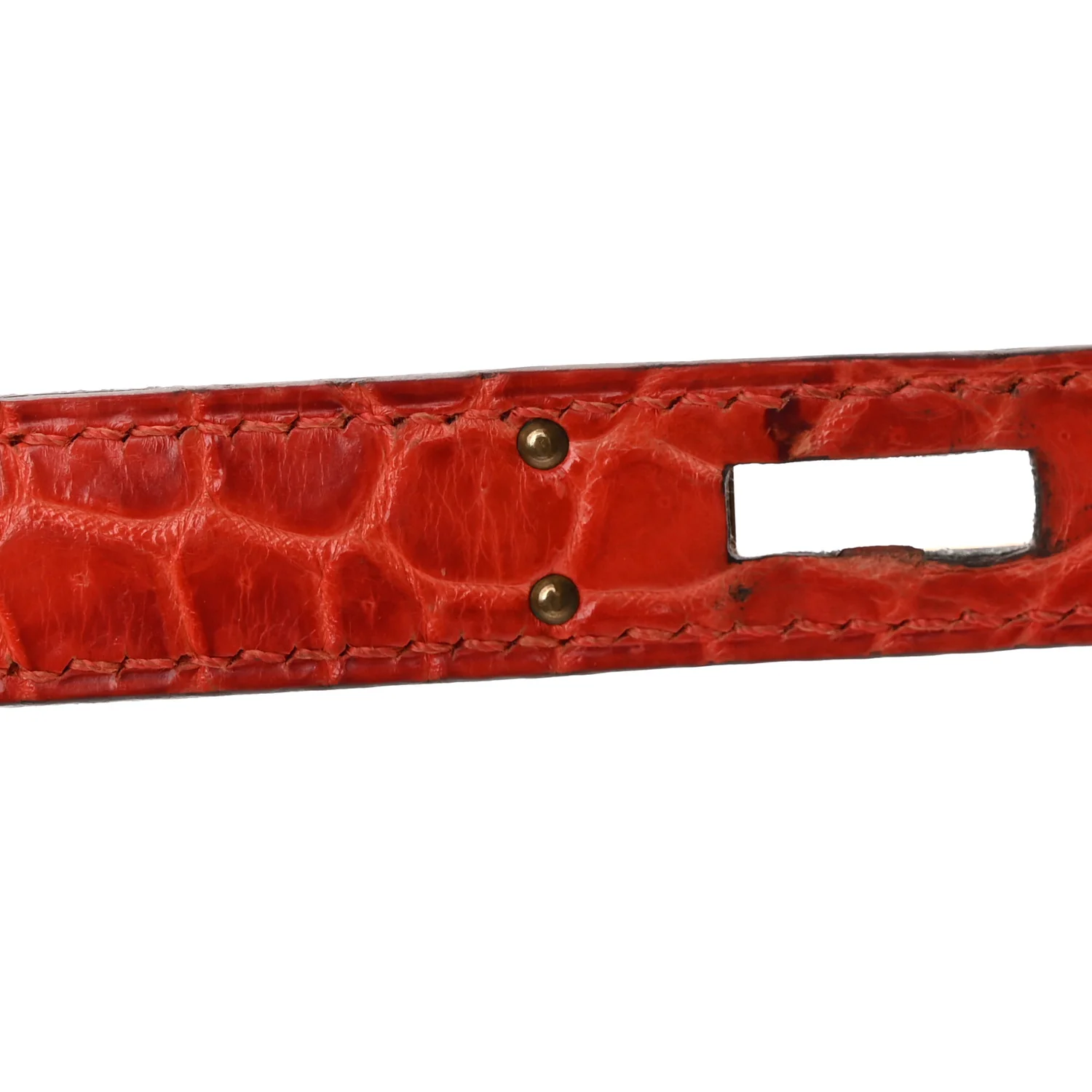 Shiny Porosus Crocodile Kelly Cut Pochette Orange Poppy - Top Club