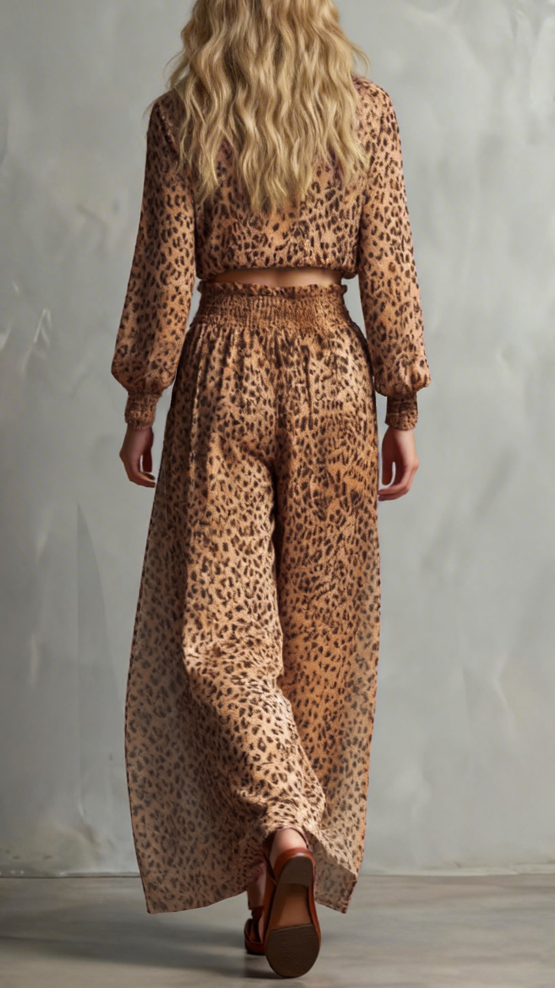 Women's Cotton-Blend Leopard Print Cropped Top & Wide-Leg Pants Set - Nordfashionstorm - Women's Clothing, Fashion for You - Nordfashionstorm.com