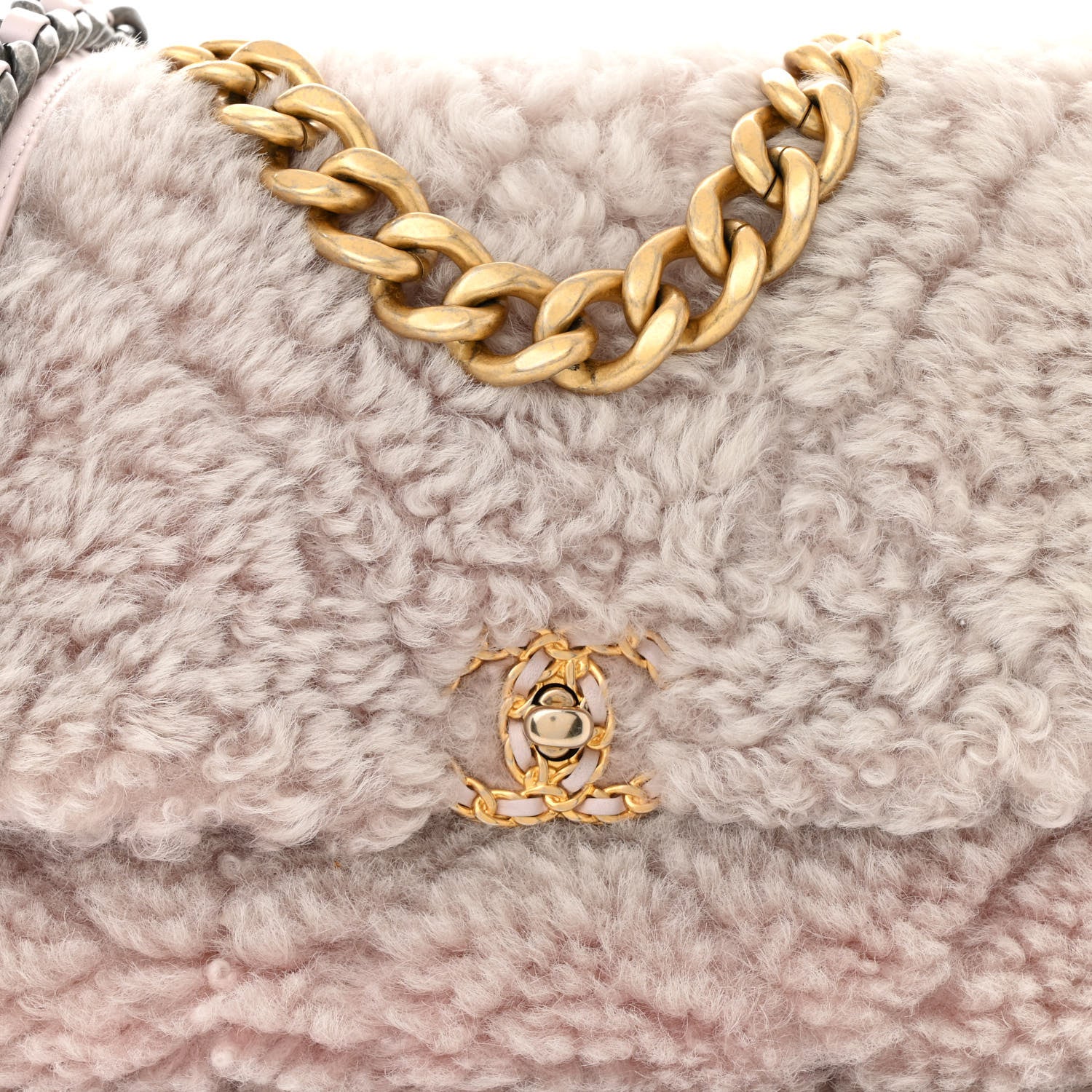 Shearling Sheepskin Medium Chanel 19 Flap Light Pink - Top Club