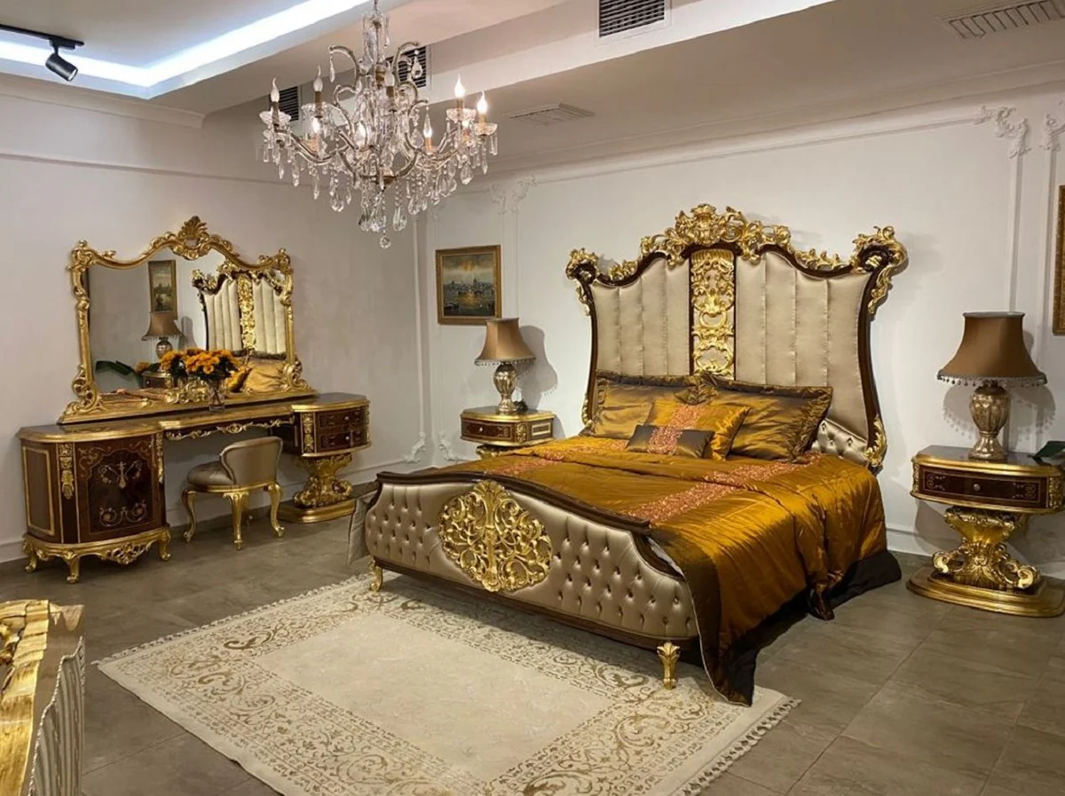 Luxury Baroque Nightstand Dark Brown / Gold - Handmade Bedside Table with Drawer - High Quality Baroque Bedroom Furniture - Noble & Magnificent