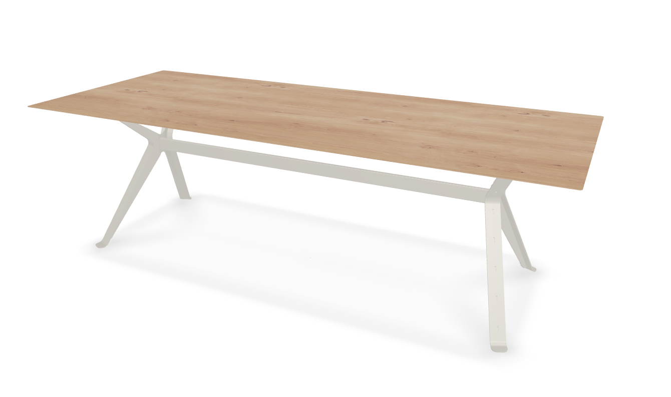 They & Me eettafel Chat - recht met afgeronde hoeken - eikenrustiek bianco olie - onderstel RAL9010 zuiverwit 240 x 100 x 75 | Eiken Rustiek Bianco Olie | Verjongde Rand | Frame Ral9010 Zuiverwit