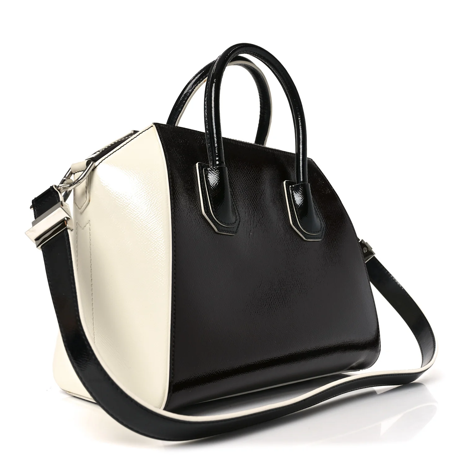 Textured Patent Calfskin Small Tri-Color Antigona Black White Brown - Top Club