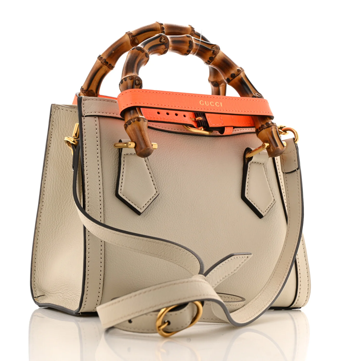 Wonka Grain Calfskin Mini Diana Tote Bag Mystic White Orange Fluo - Top Club