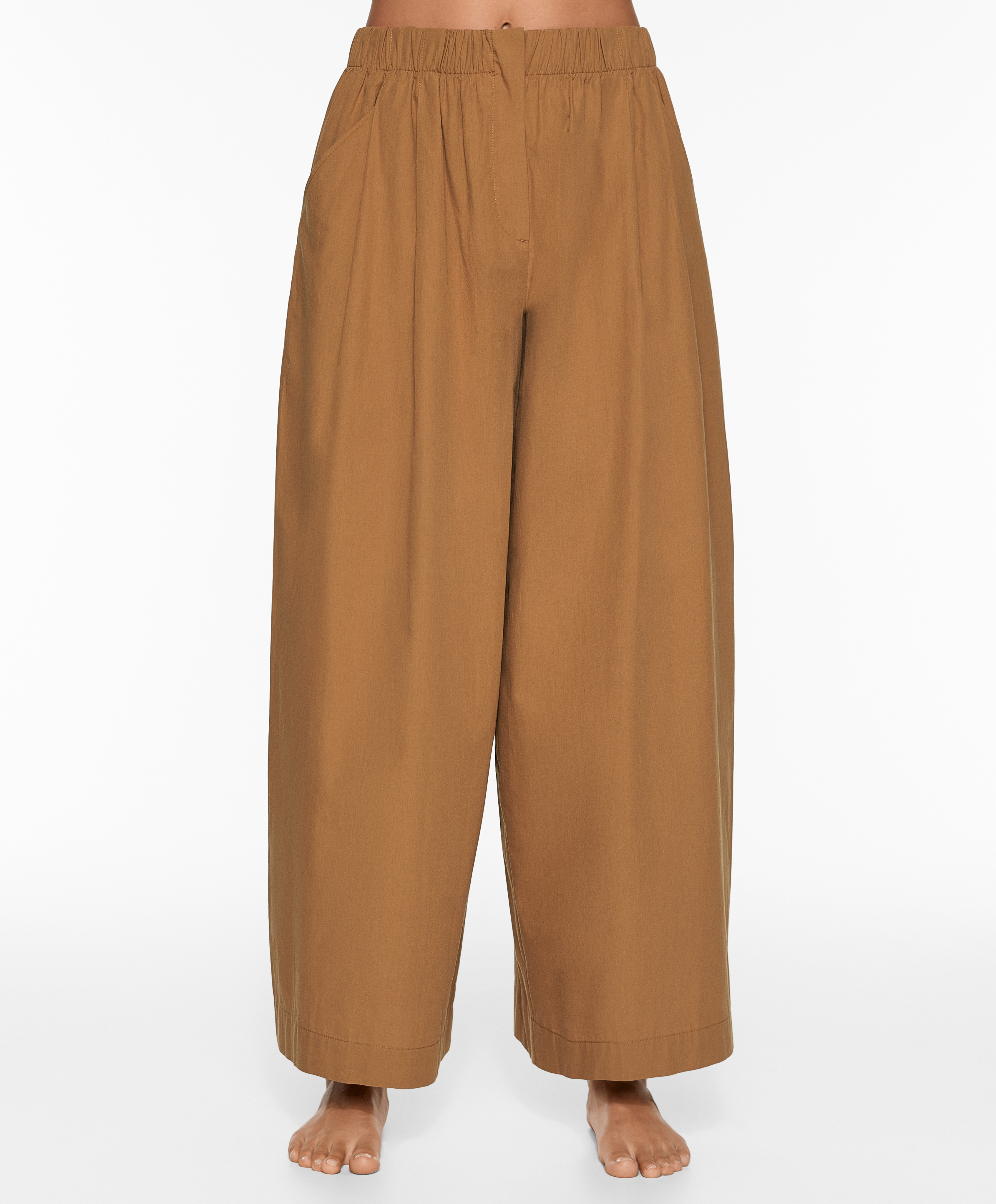 OYSHO 100% cotton poplin wide-leg trousers