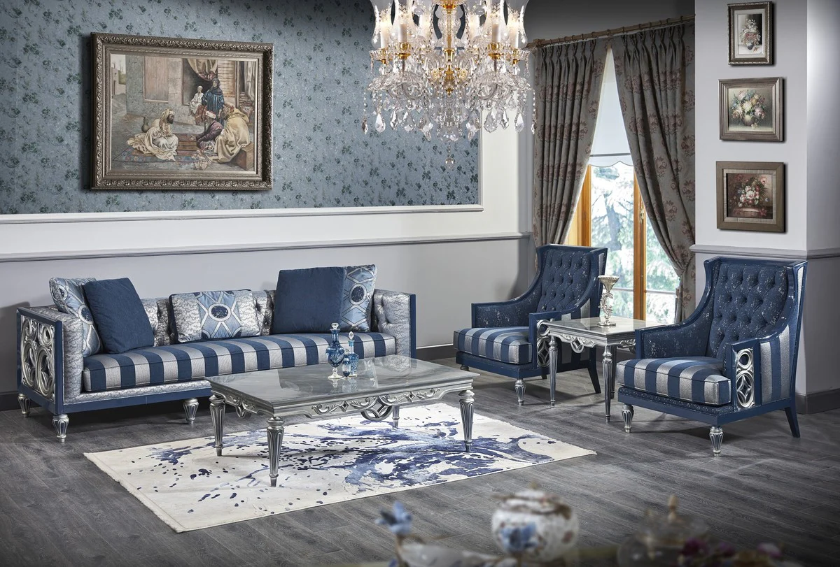 Luxury baroque coffee table silver 143 x 94 x H. 44 cm - living room table in baroque style
