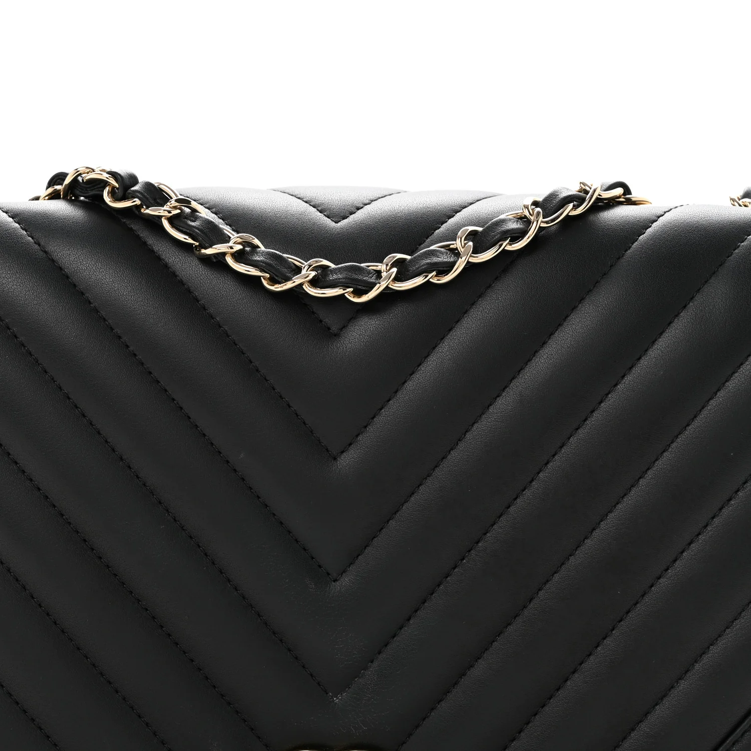 Calfskin Chevron Quilted Large Statement Flap Black - Top Club
