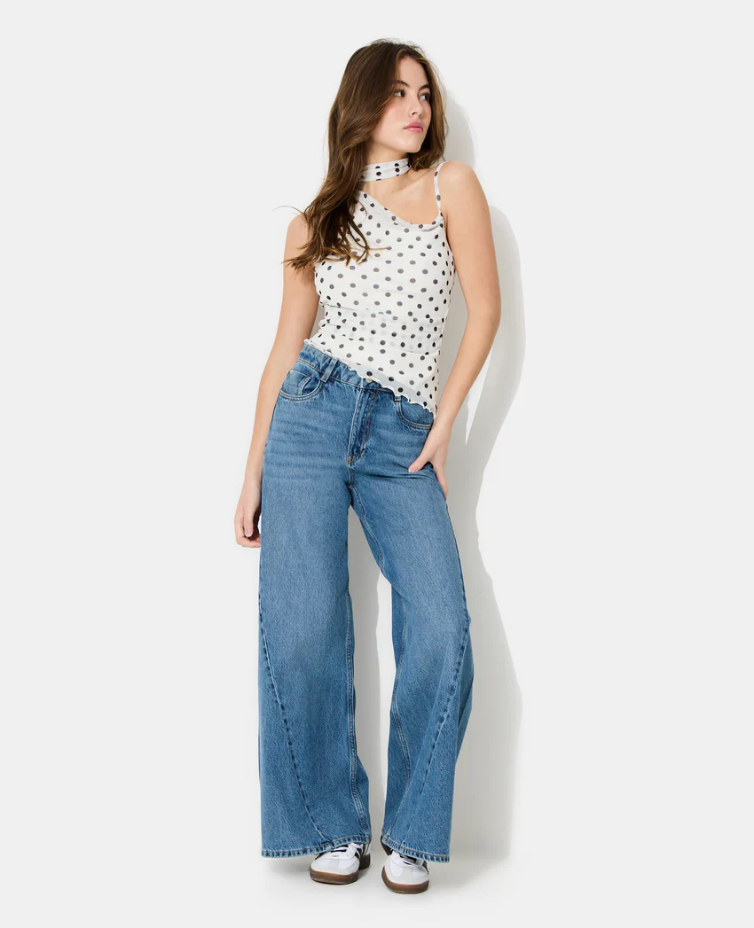 Pimkie Top asymétrique avec écharpe intégrée motif pois