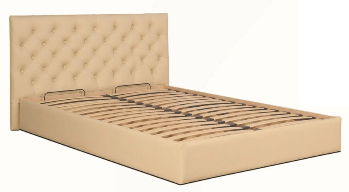 Chesterfield bed beige - real leather furniture