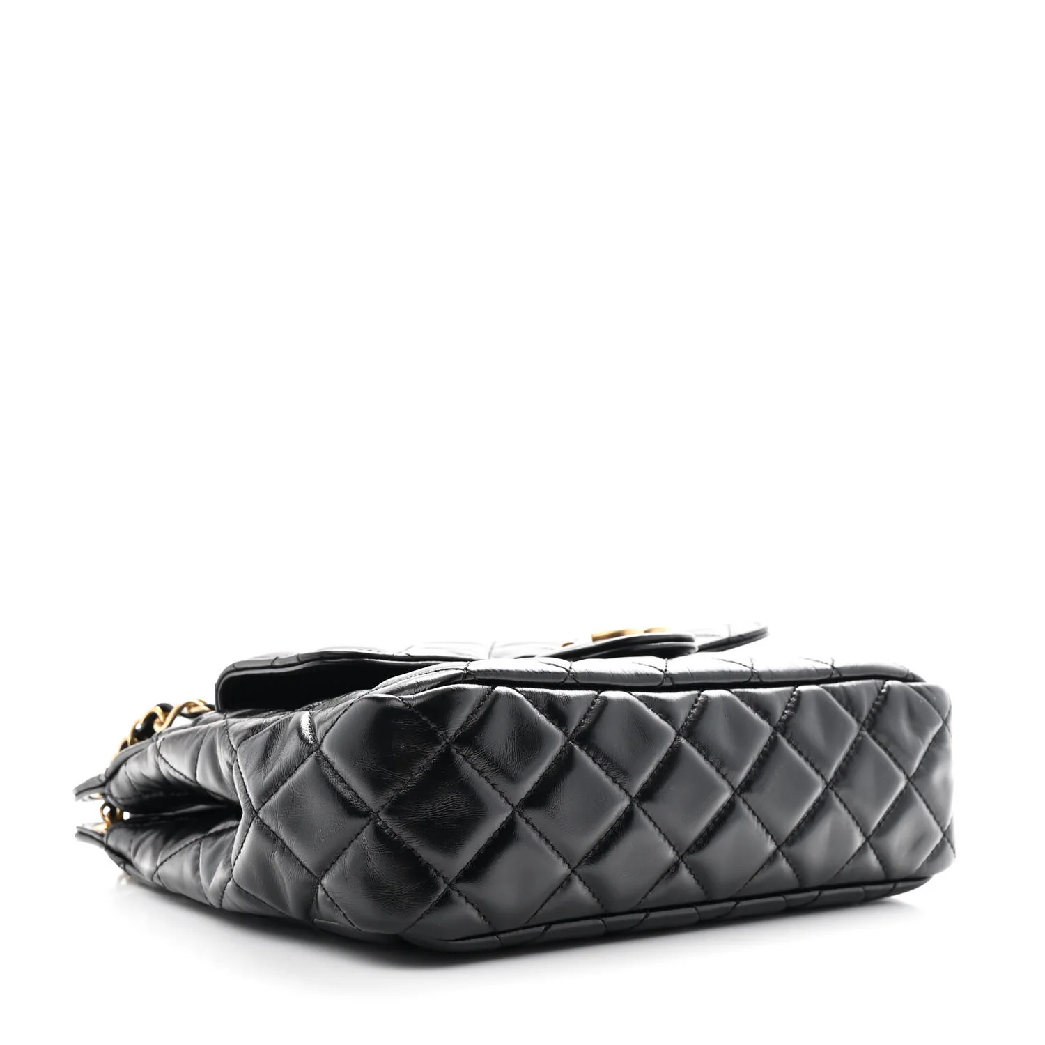 Shiny Crumpled Calfskin Quilted Wavy CC Hobo Black - Top Club