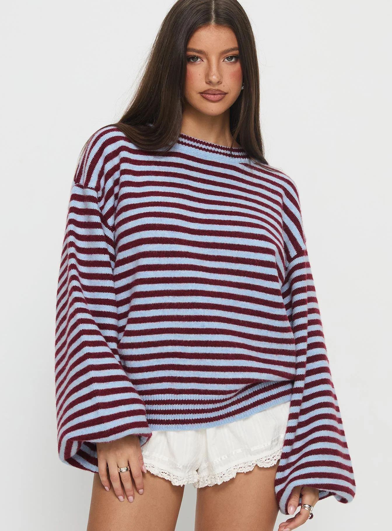 Winter Stroll Knit Sweater Blue Stripe
