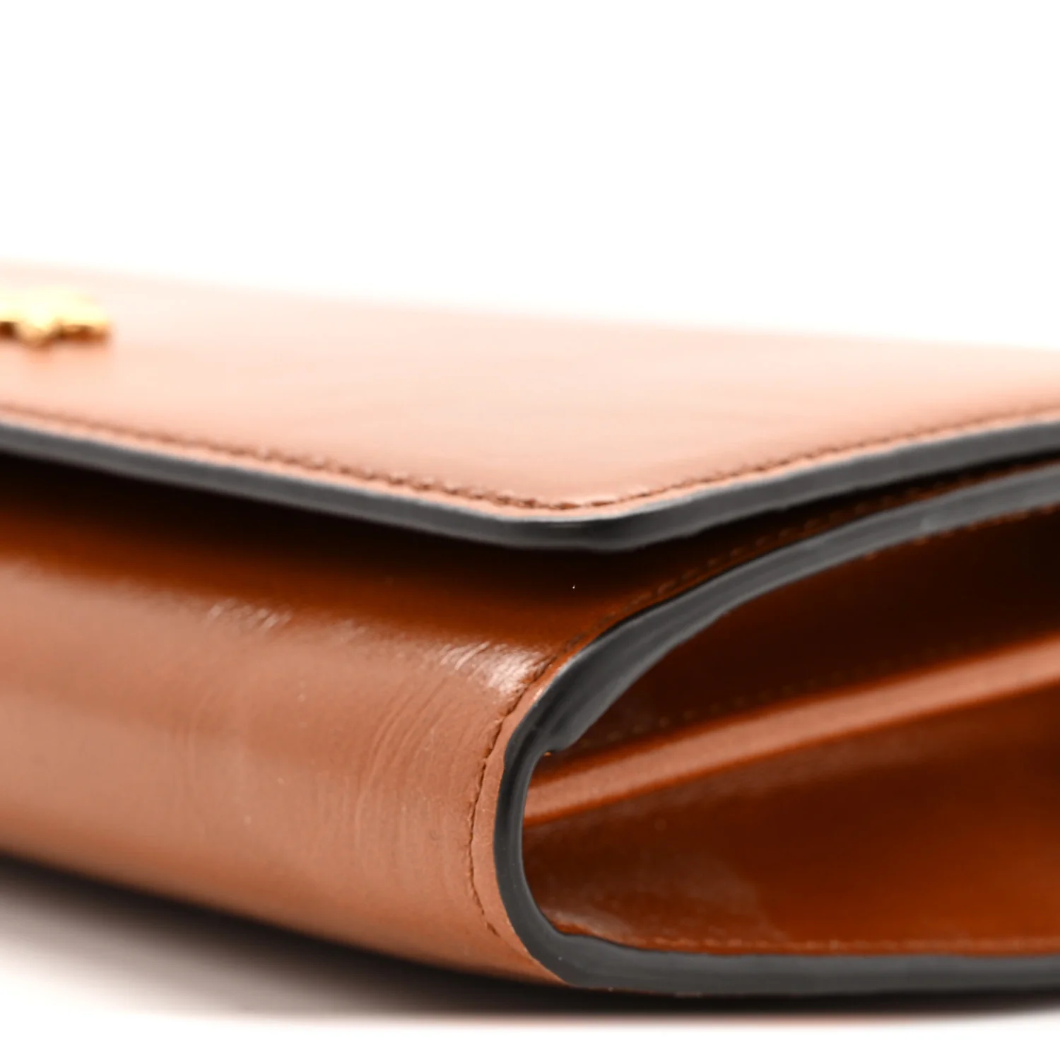 Calfskin Iconic Flap Wallet On Chain Clay Brown - Top Club