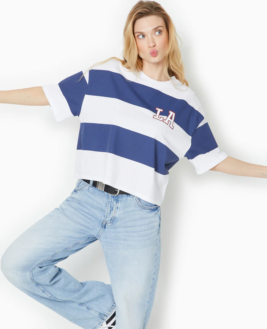 Pimkie T-shirt ample et court larges rayures