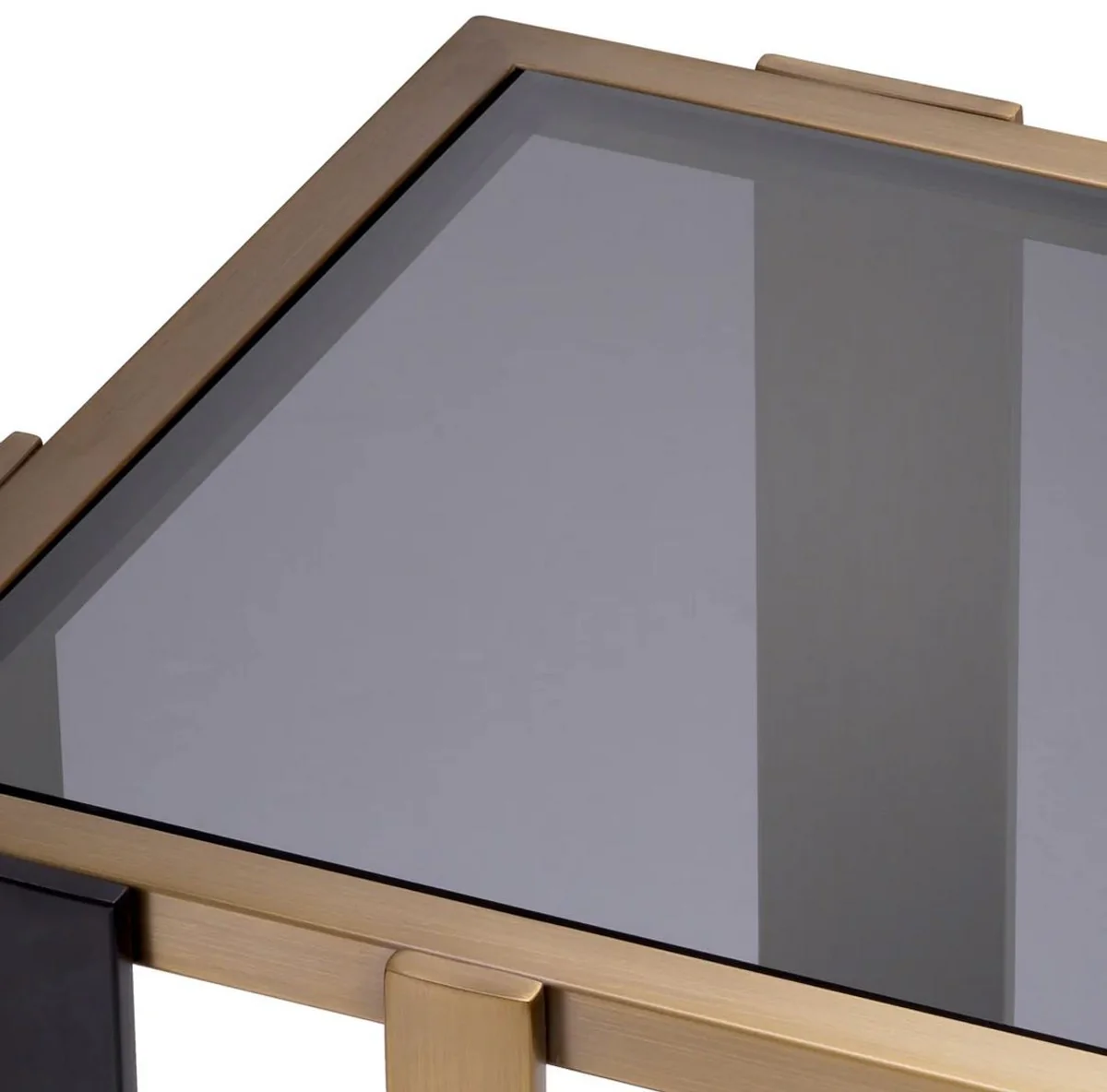 Luxury side table brass / black / gray 47.5 x 47.5 x H. 55.5 cm - Square table with glass tops - Living room furniture - Luxury furniture - Luxury quality